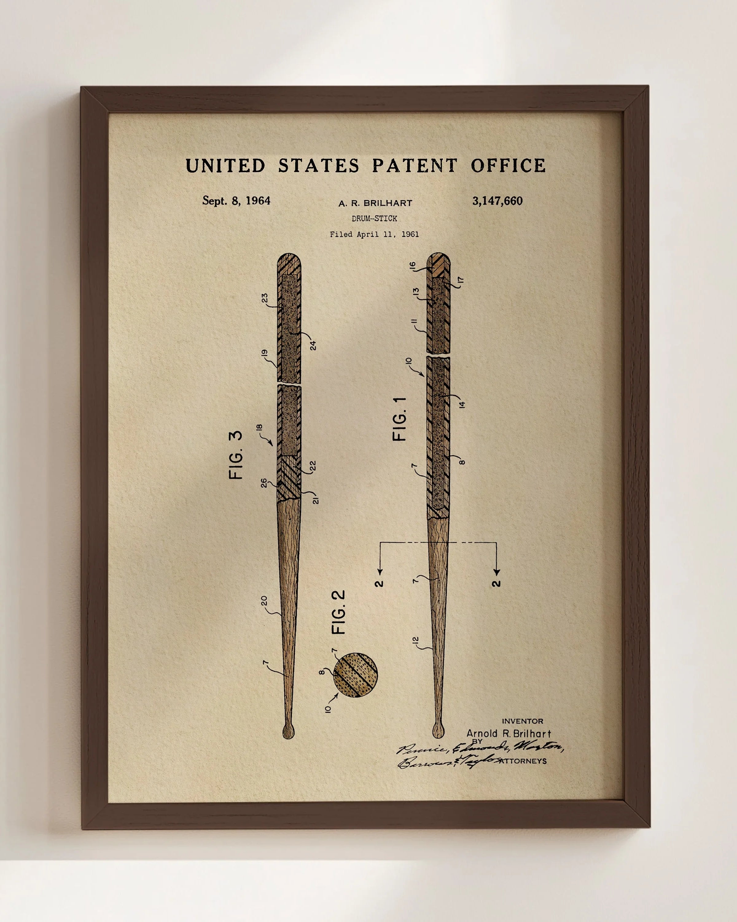 Drumsticks US Patent Art Print | Wall Art | Music Themed Dorm Decor
