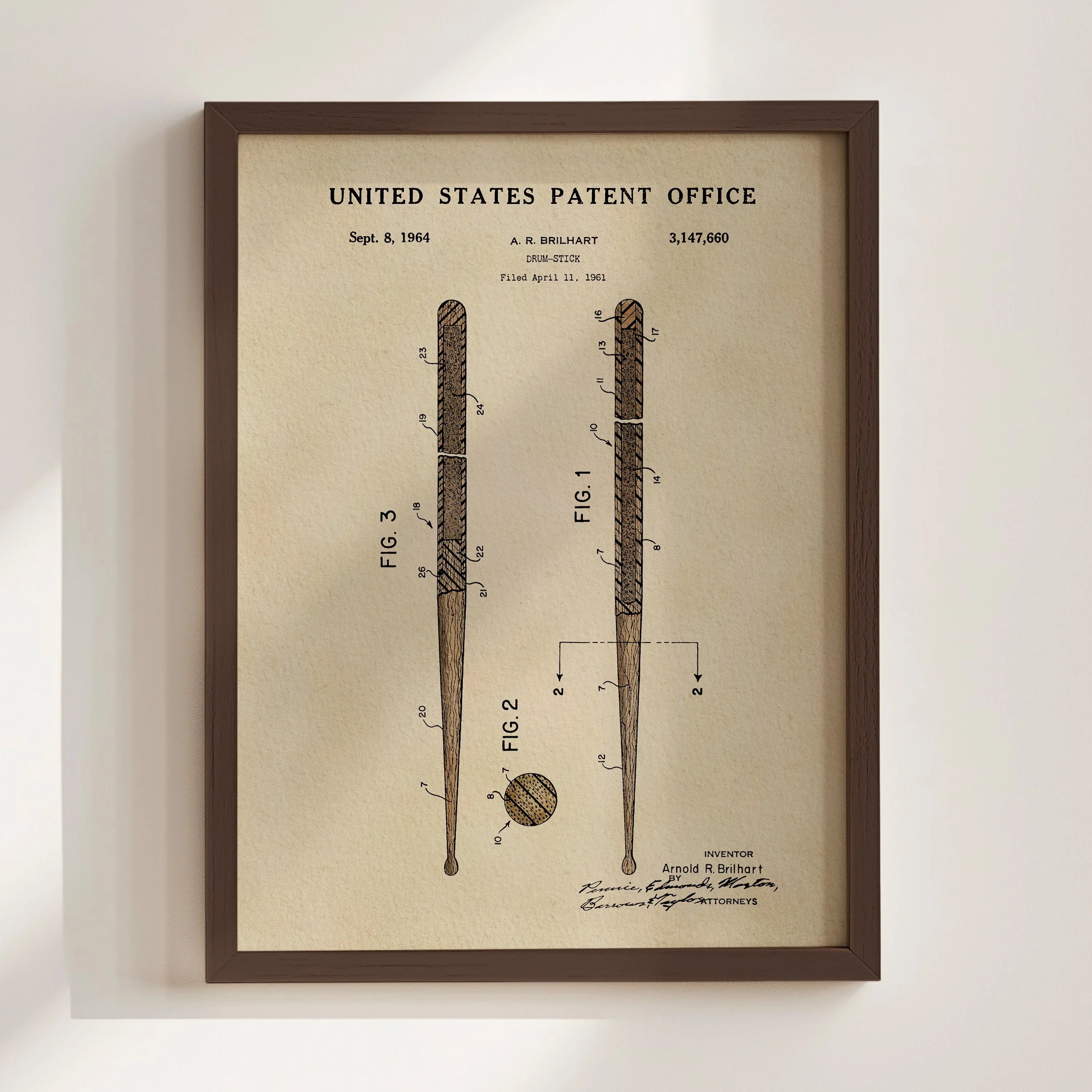 Drumsticks US Patent Art Print | Wall Art | Music Themed Dorm Decor