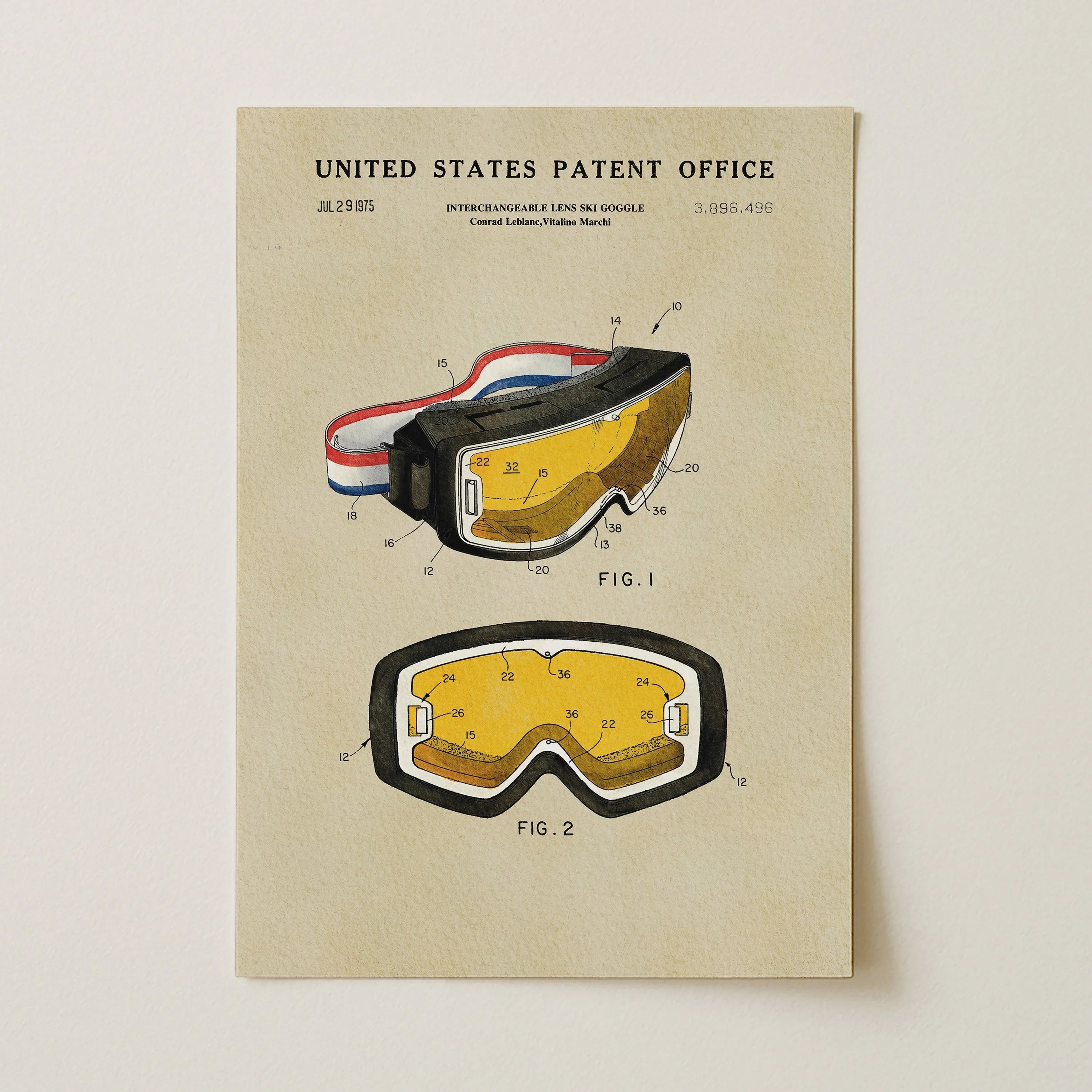 Ski Goggles US Patent Wall Print | Sports Themed Dorm Decor | Art