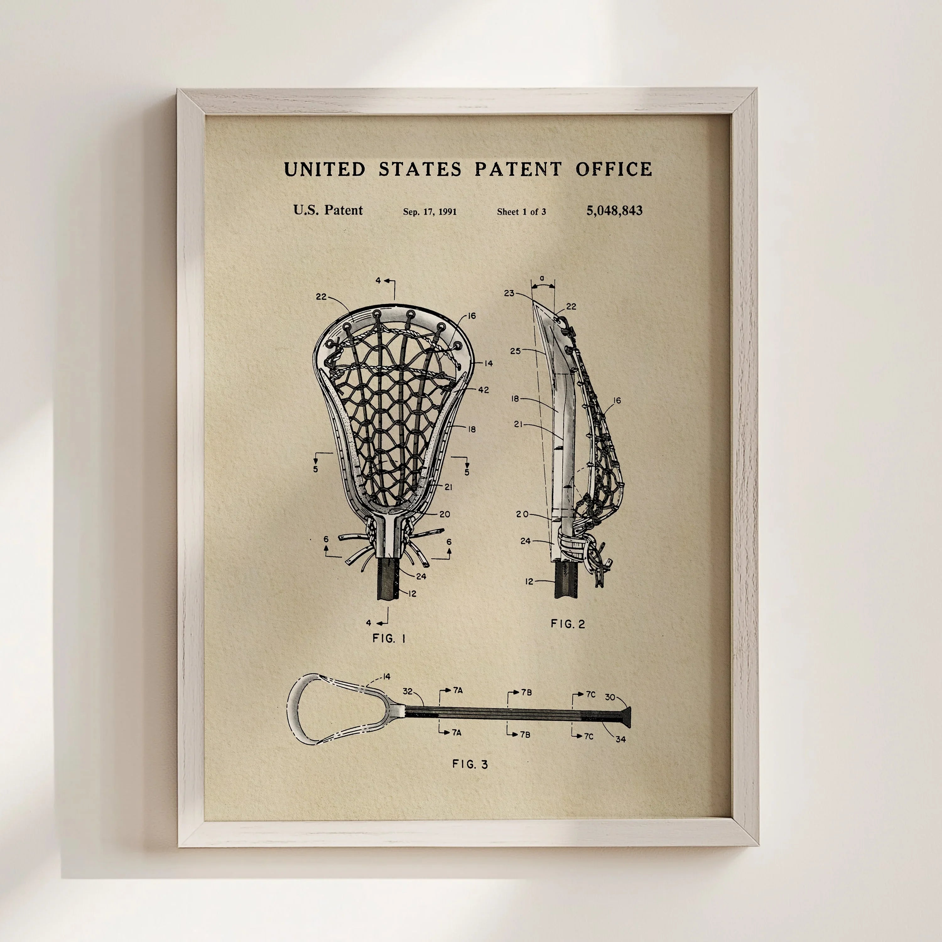 Modern Lacrosse Stick US Patent Art Print | Sports-Themed Dorm Decor