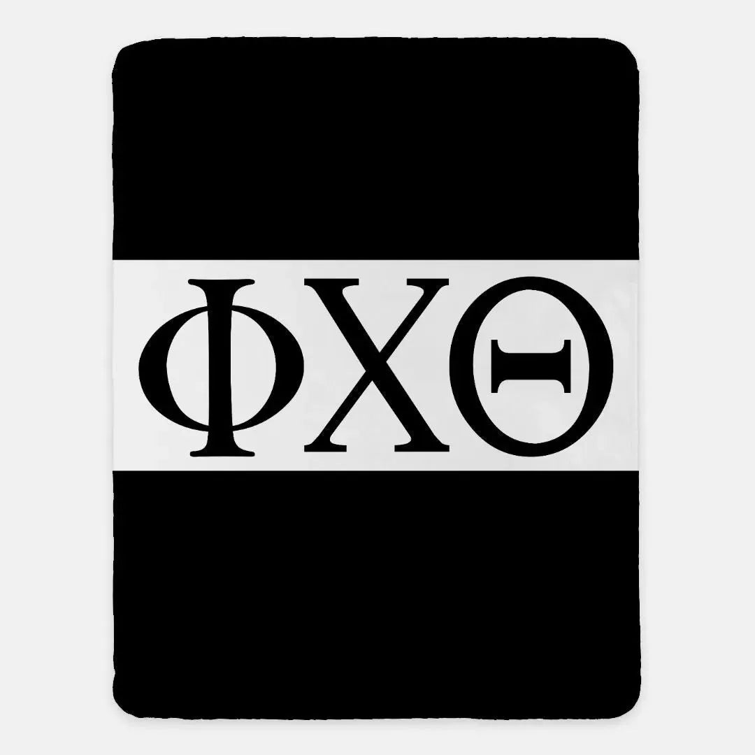 Phi Chi Theta XL 60x80 Sherpa Blanket - Black Color Block Throw Blankets