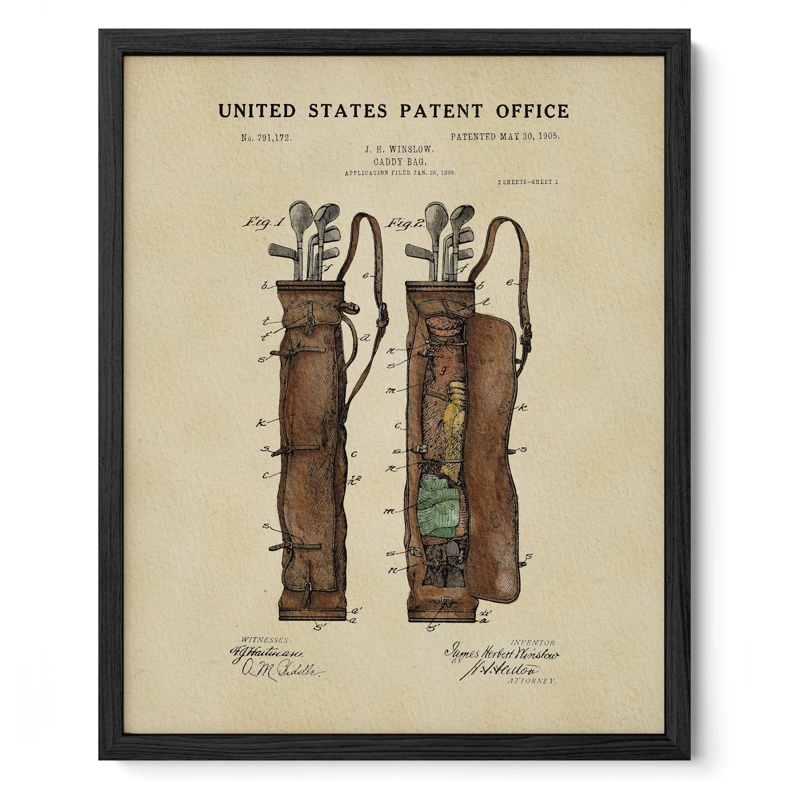 Golf Bag US Patent Art Print | Sports-Themed Dorm Decor | Wall Art | Campus Greek Fit