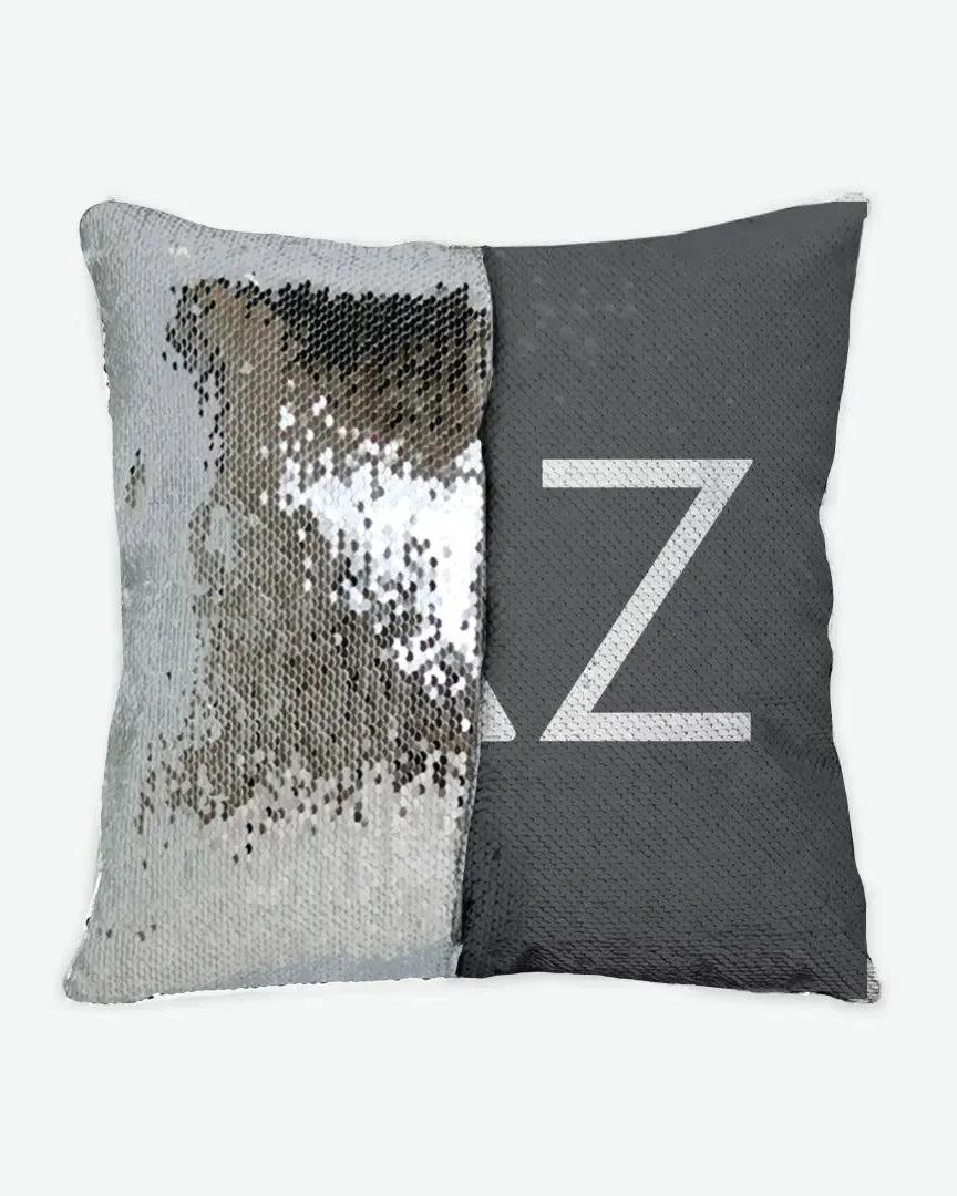 Delta Zeta Sequin Pillow Cover - Greek Letters Silver Pillow Covers