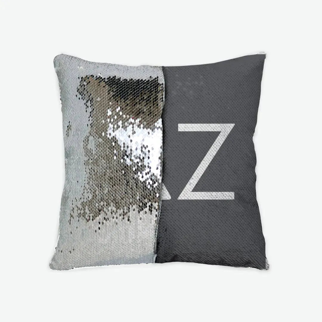 Delta Zeta Sequin Pillow Cover - Greek Letters Silver Pillow Covers
