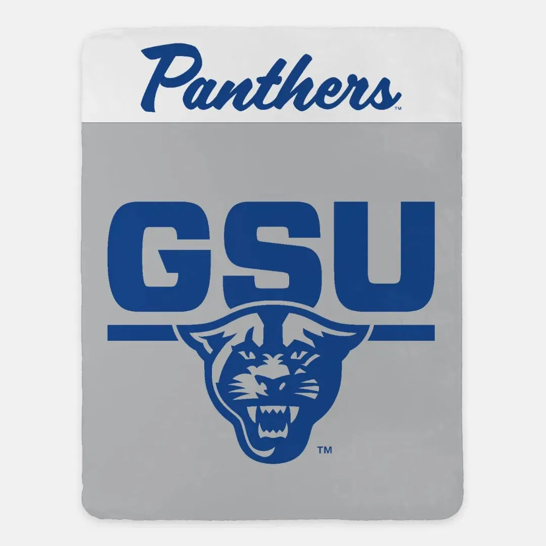 GSU XL 60x80 Panthers Sherpa Blanket - Gray Wide Band Throw Blankets