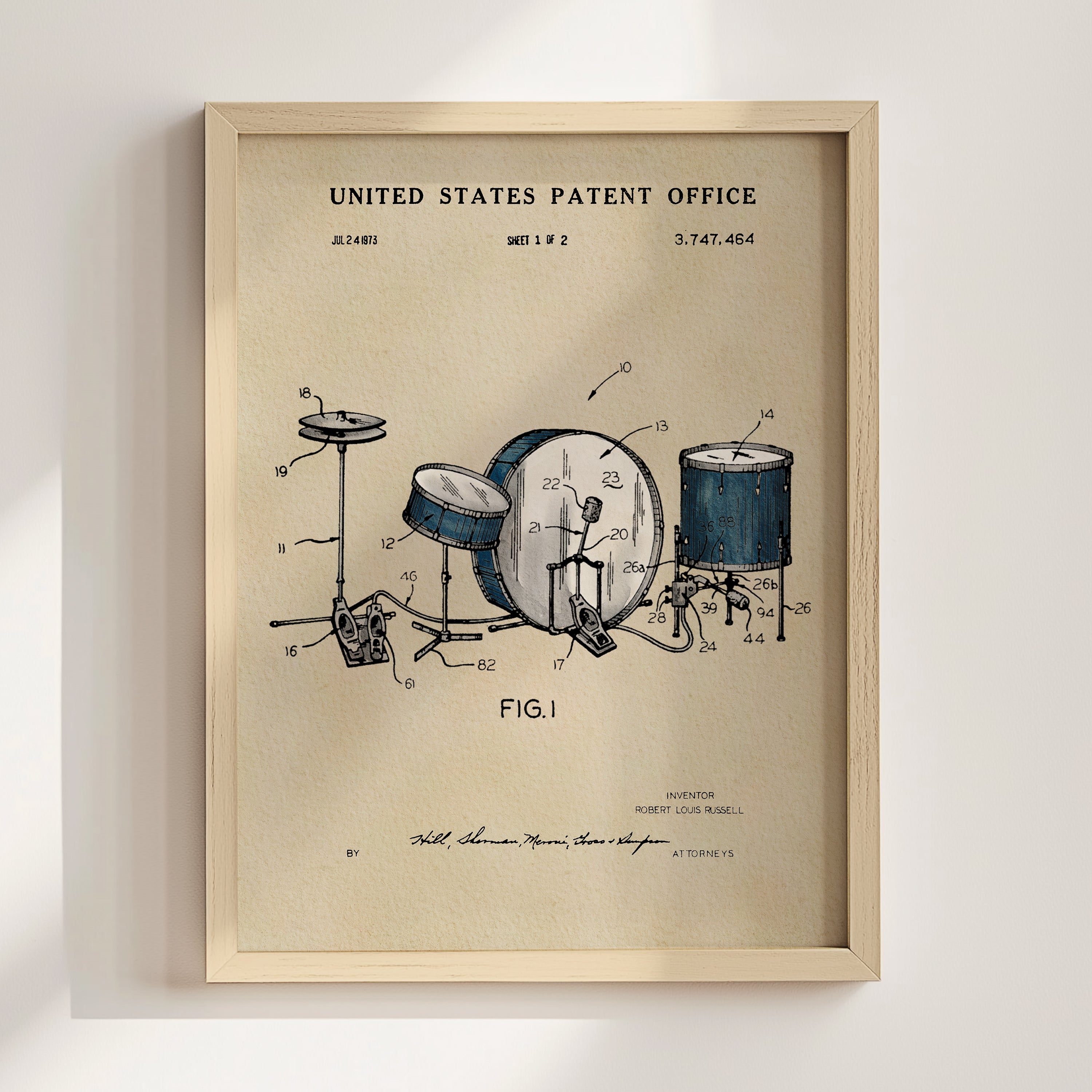 Drumset US Patent Art Print | Music Themed Dorm Decor | Wall Art