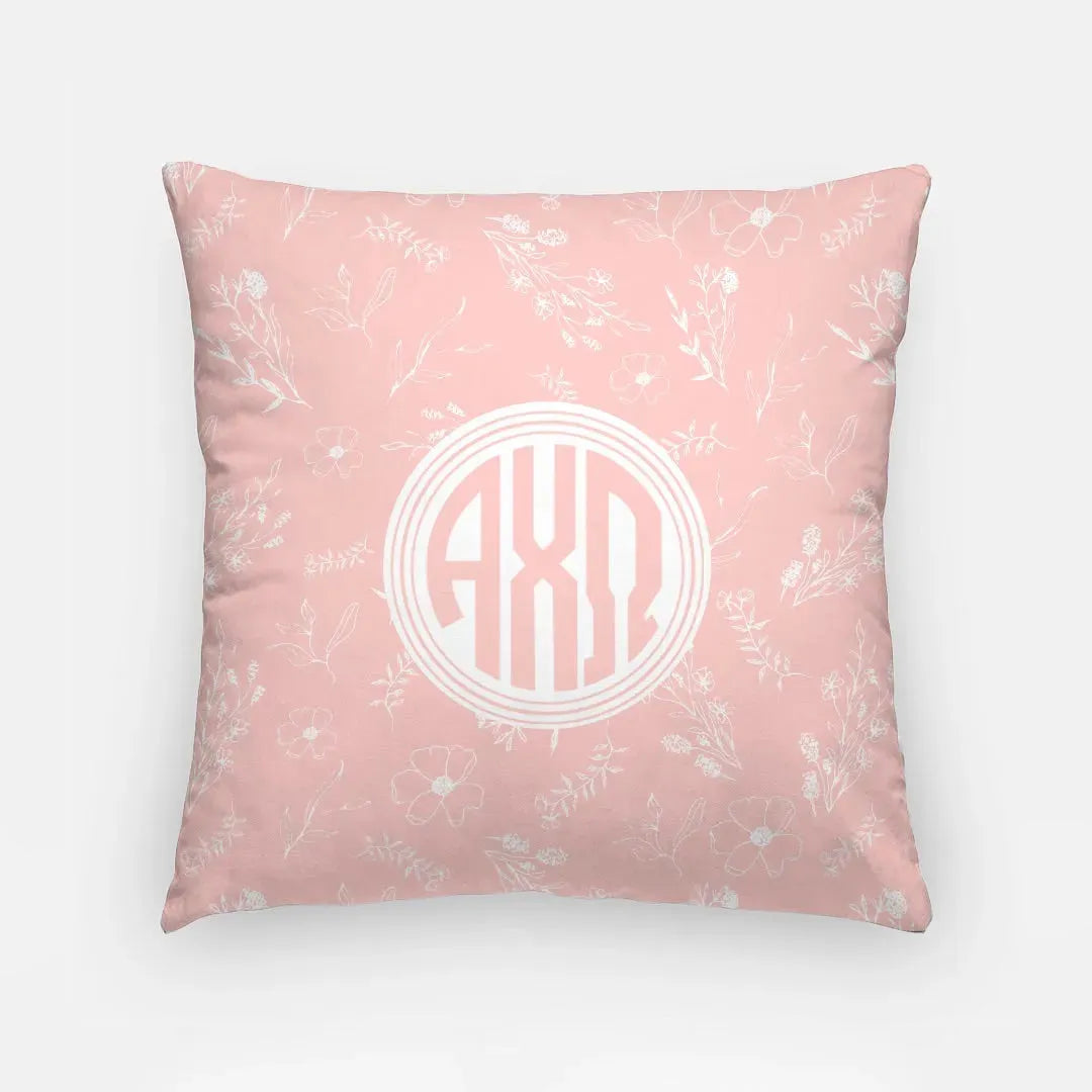 Alpha Chi 18" Throw Pillow Cover - Vintage Floral Monogram Hera Pillow Covers
