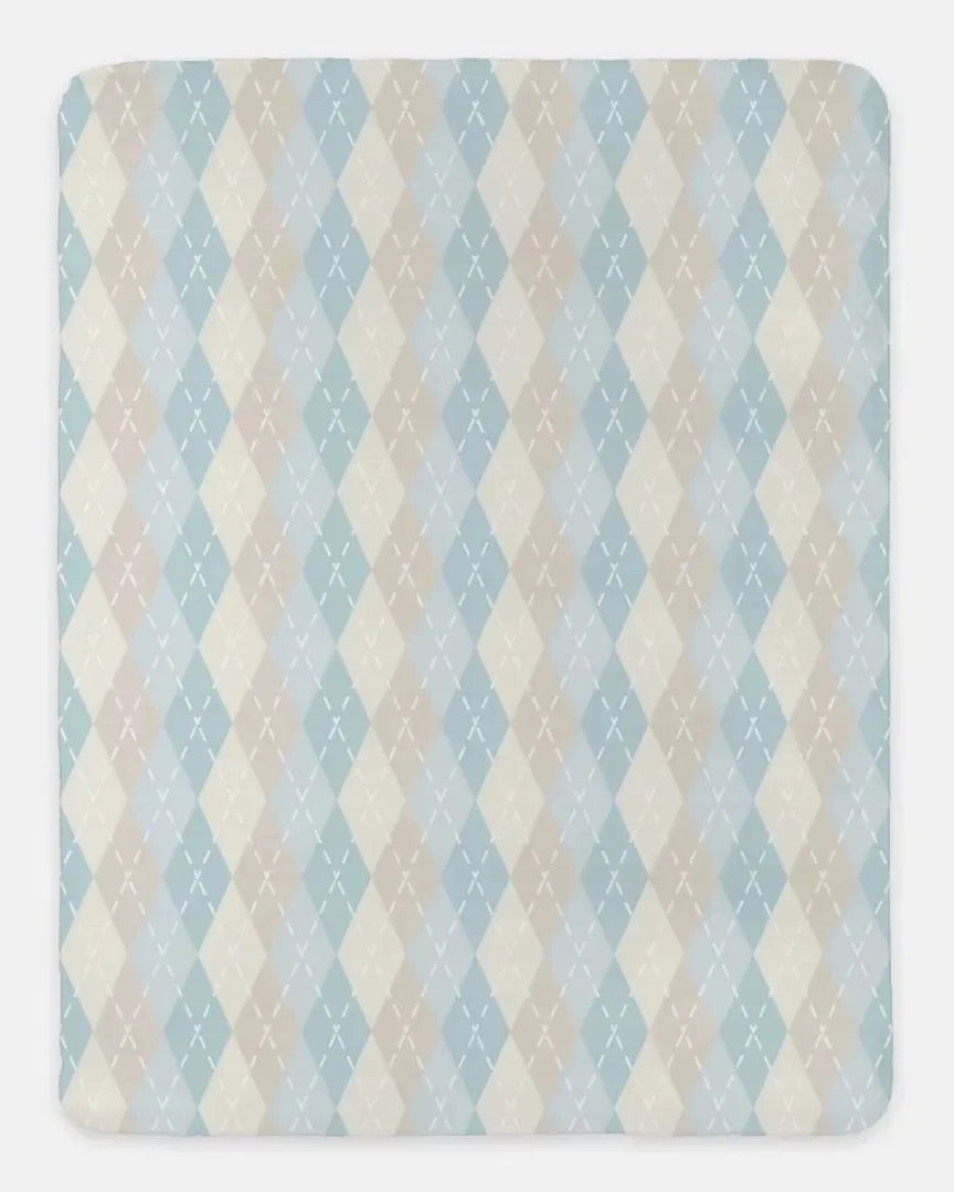Pale Blue & Beige XL 60x80 Argyle Sherpa Throw Blanket Throw Blankets
