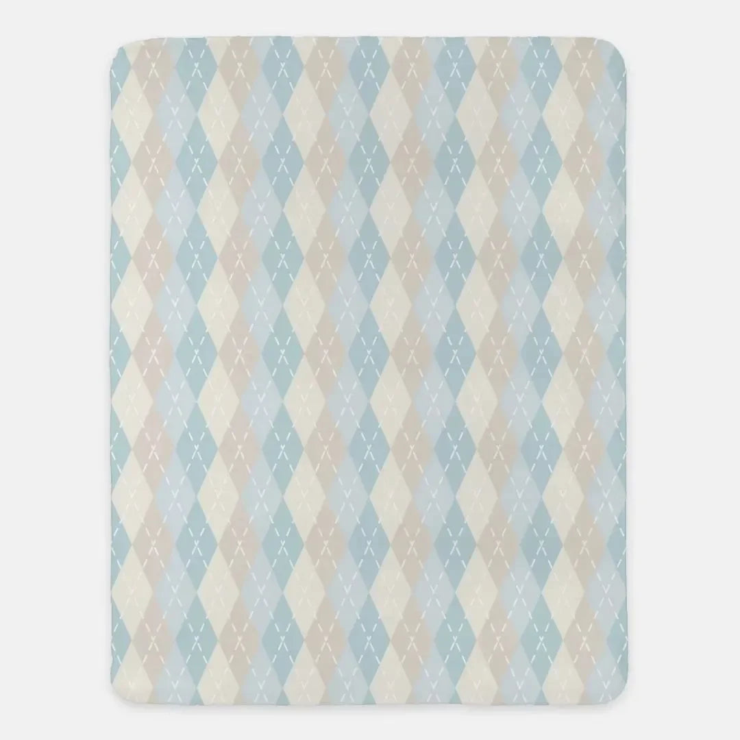 Pale Blue & Beige XL 60x80 Argyle Sherpa Throw Blanket Throw Blankets