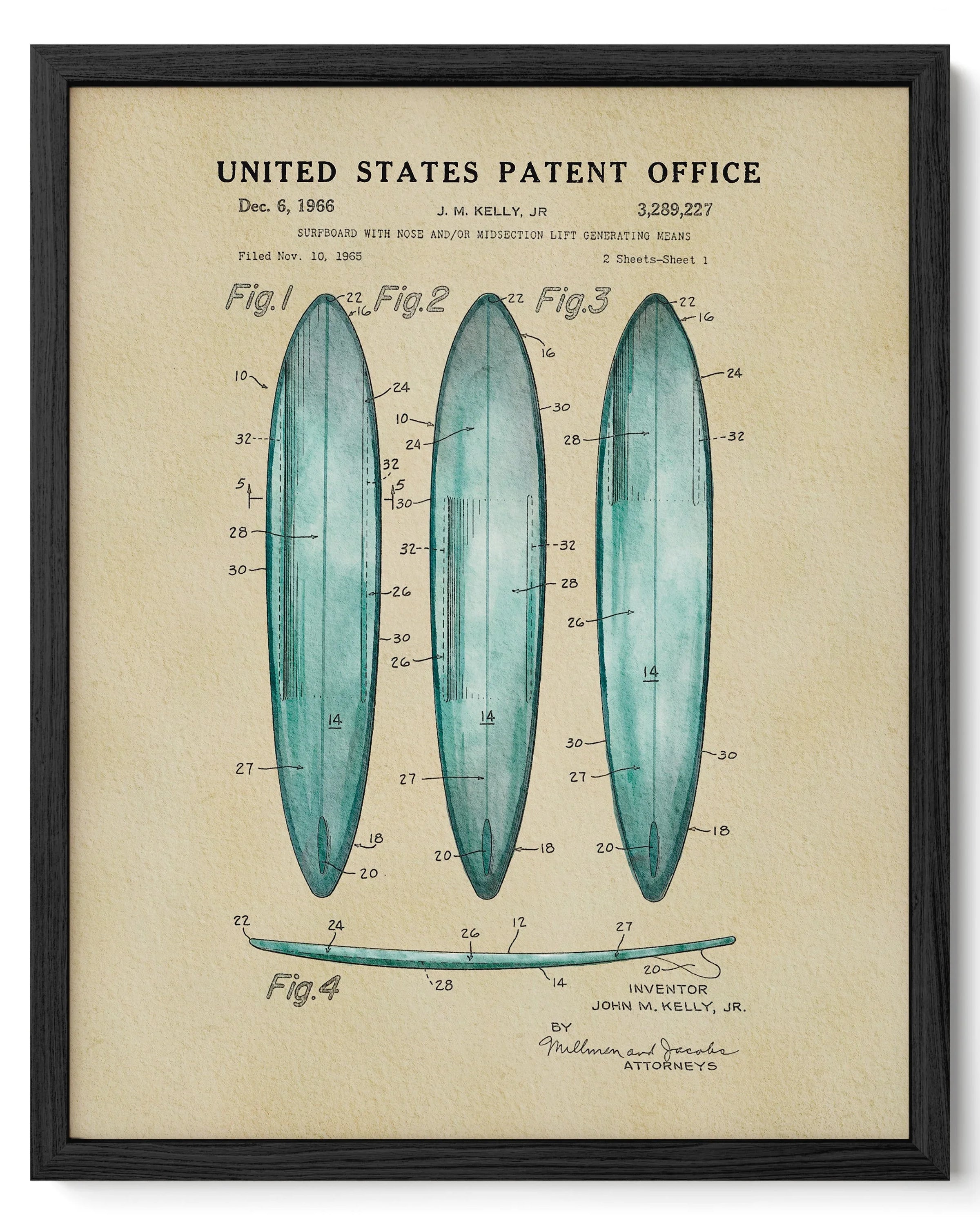 Surfboards US Patent Wall Art Print | Coastal Theme Dorm Decor