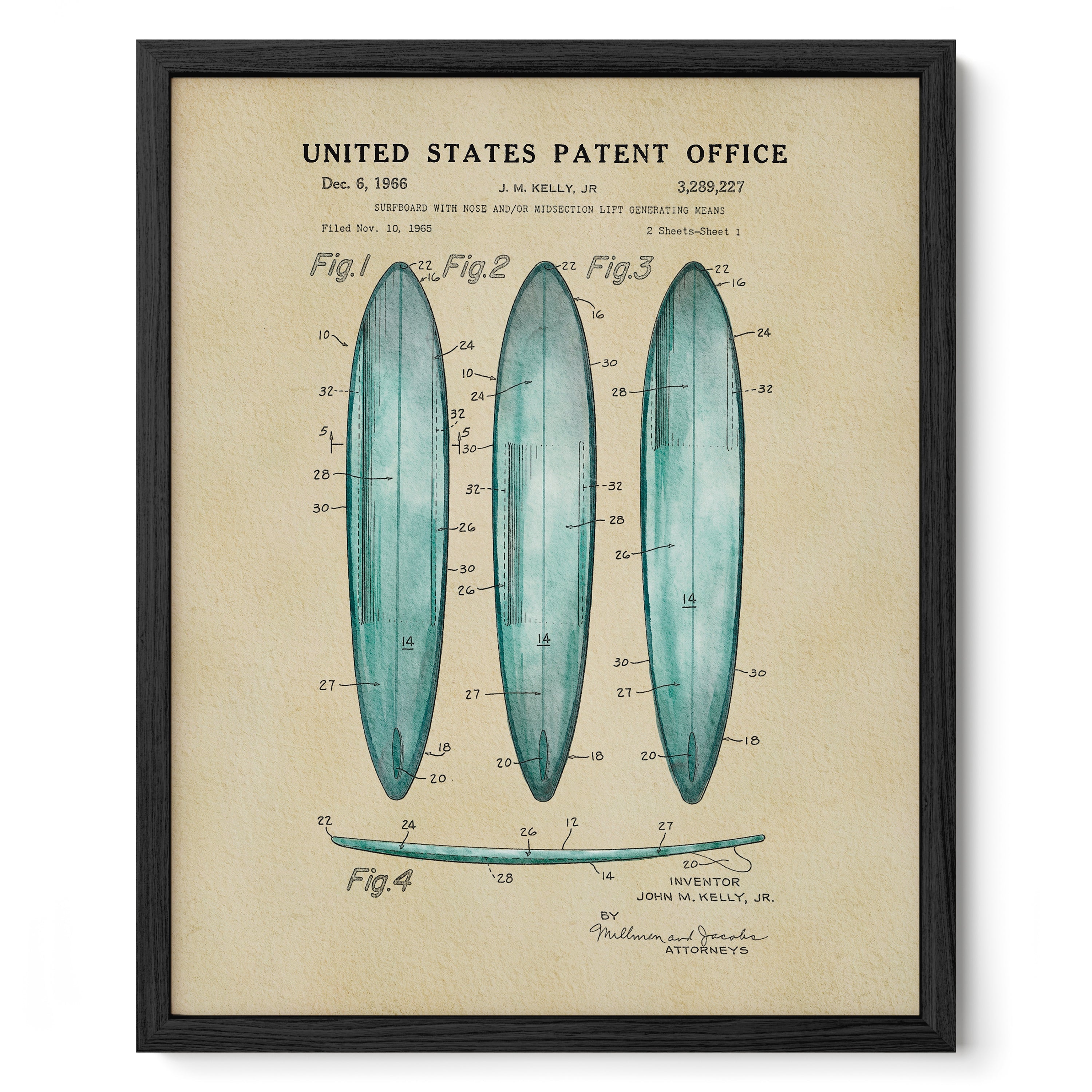 Surfboards US Patent Wall Art Print | Coastal Theme Dorm Decor