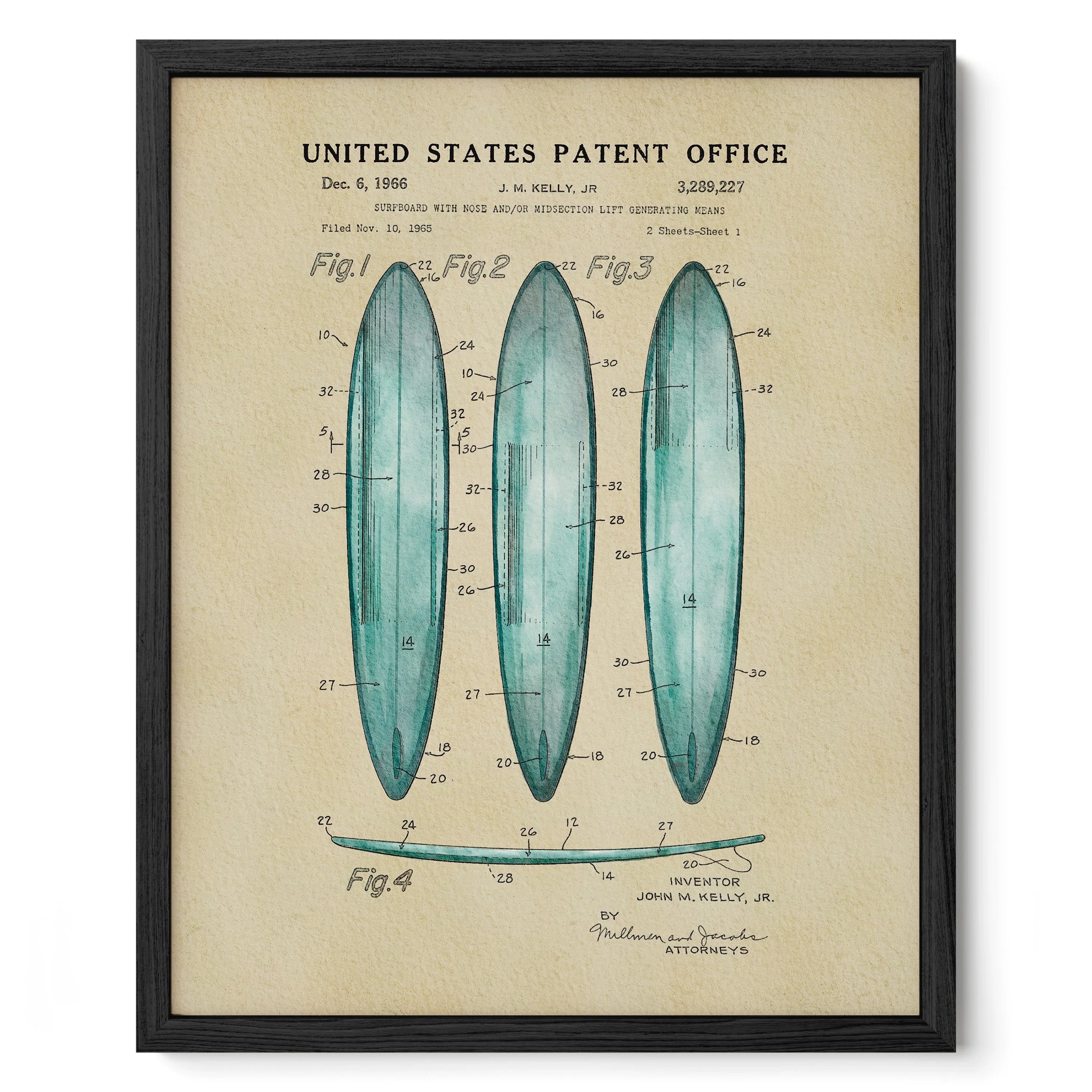 Surfboards US Patent Wall Art Print | Coastal Theme Dorm Decor