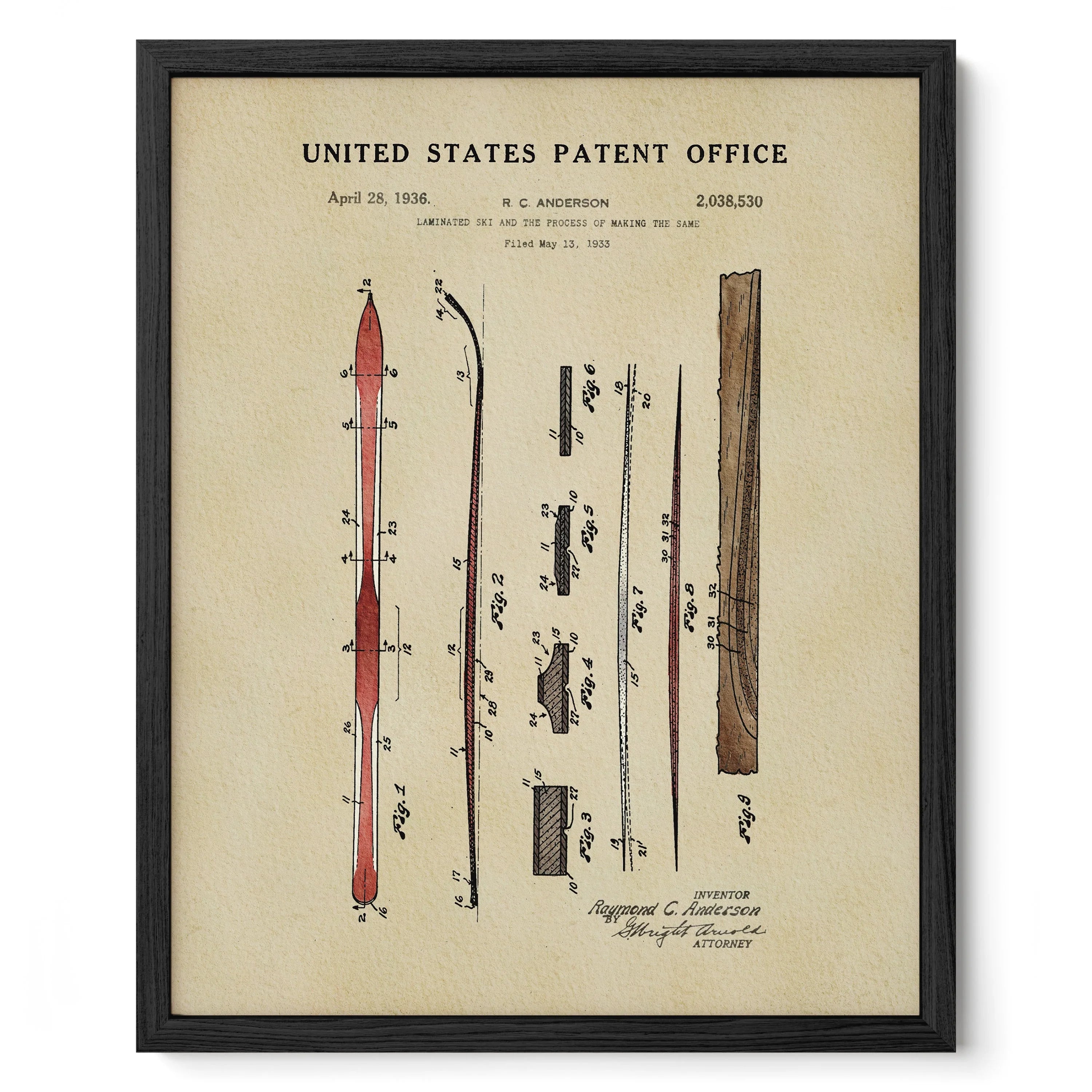 Ski US Patent Wall Print | Sports Themed Dorm Decor | Wall Art