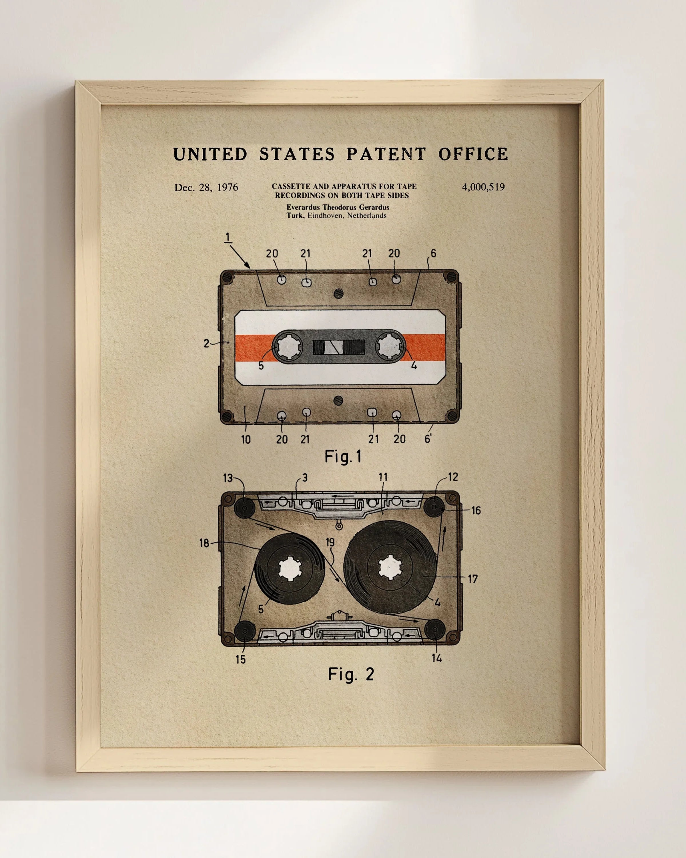 Cassette Tape Archival US Patent | Music Themed Dorm Decor | Wall Art