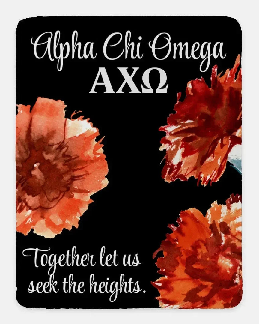 Alpha Chi Omega XL 60x80 Sherpa Throw Blanket Bold Red Carnations Throw Blankets