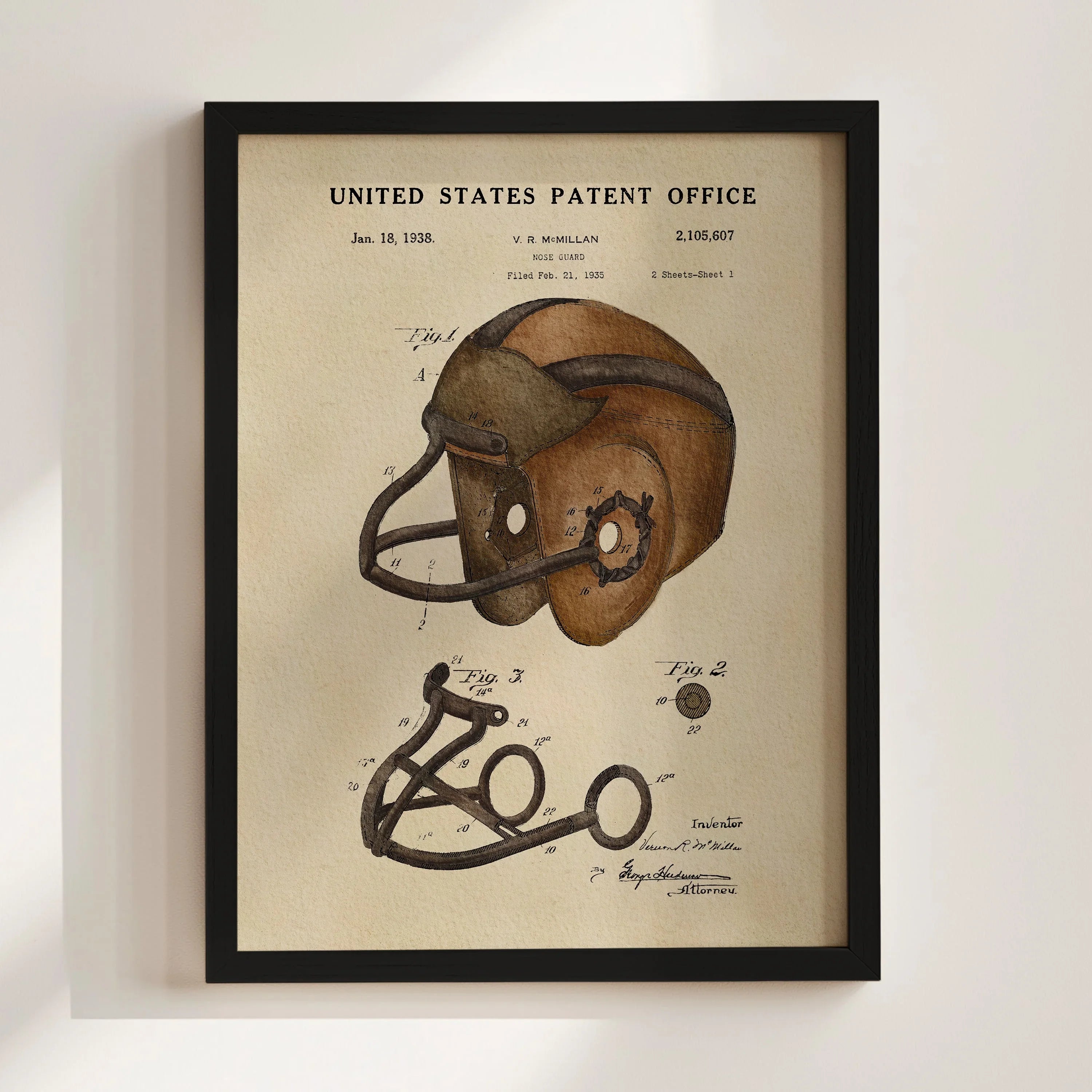Vintage Football Helmet US Patent Art Print | Sports-Themed Dorm Decor | Campus Greek Fit