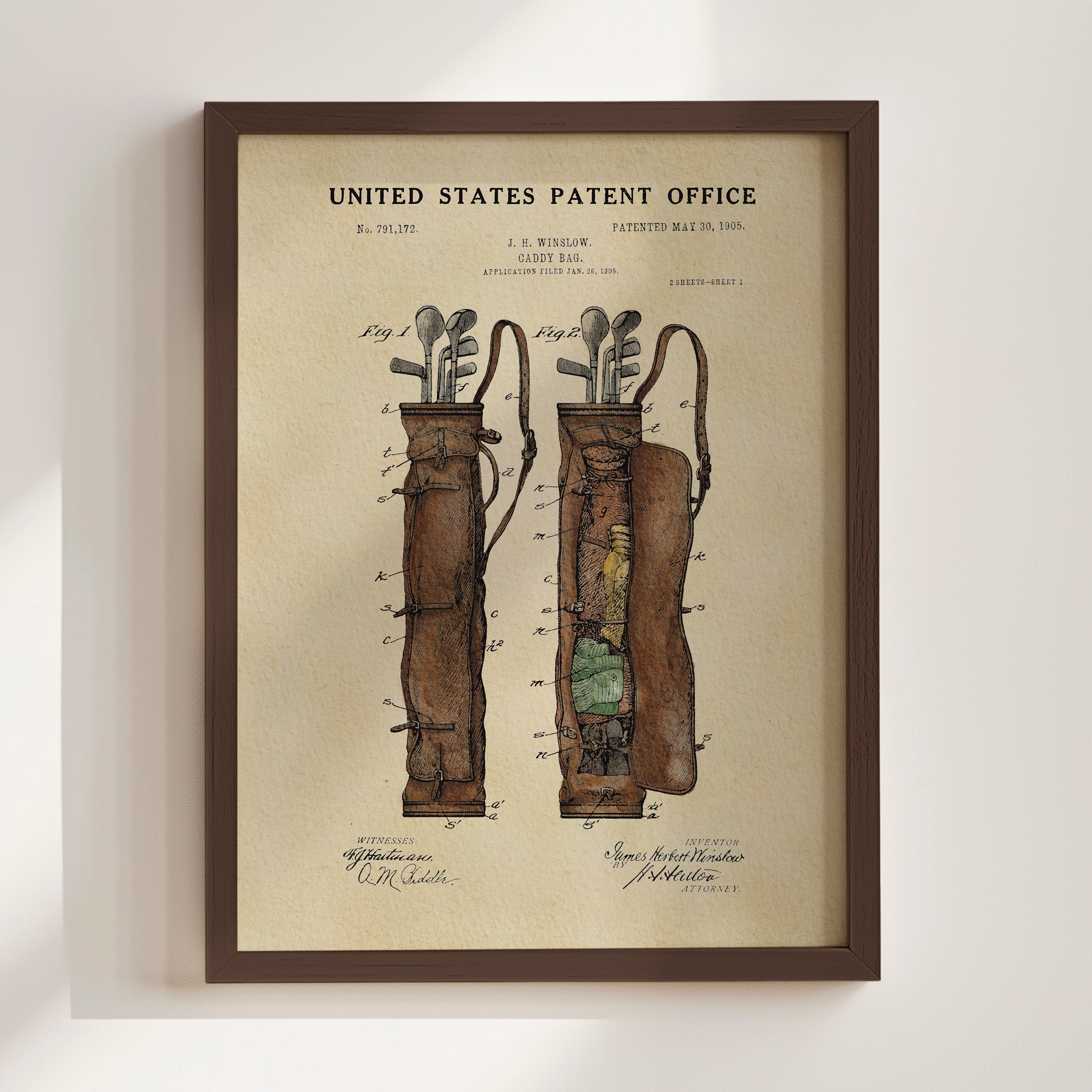 Vintage Golf Bag US Patent Art Print | Sports-Themed Dorm Decor | Wall Art | Campus Greek Fit