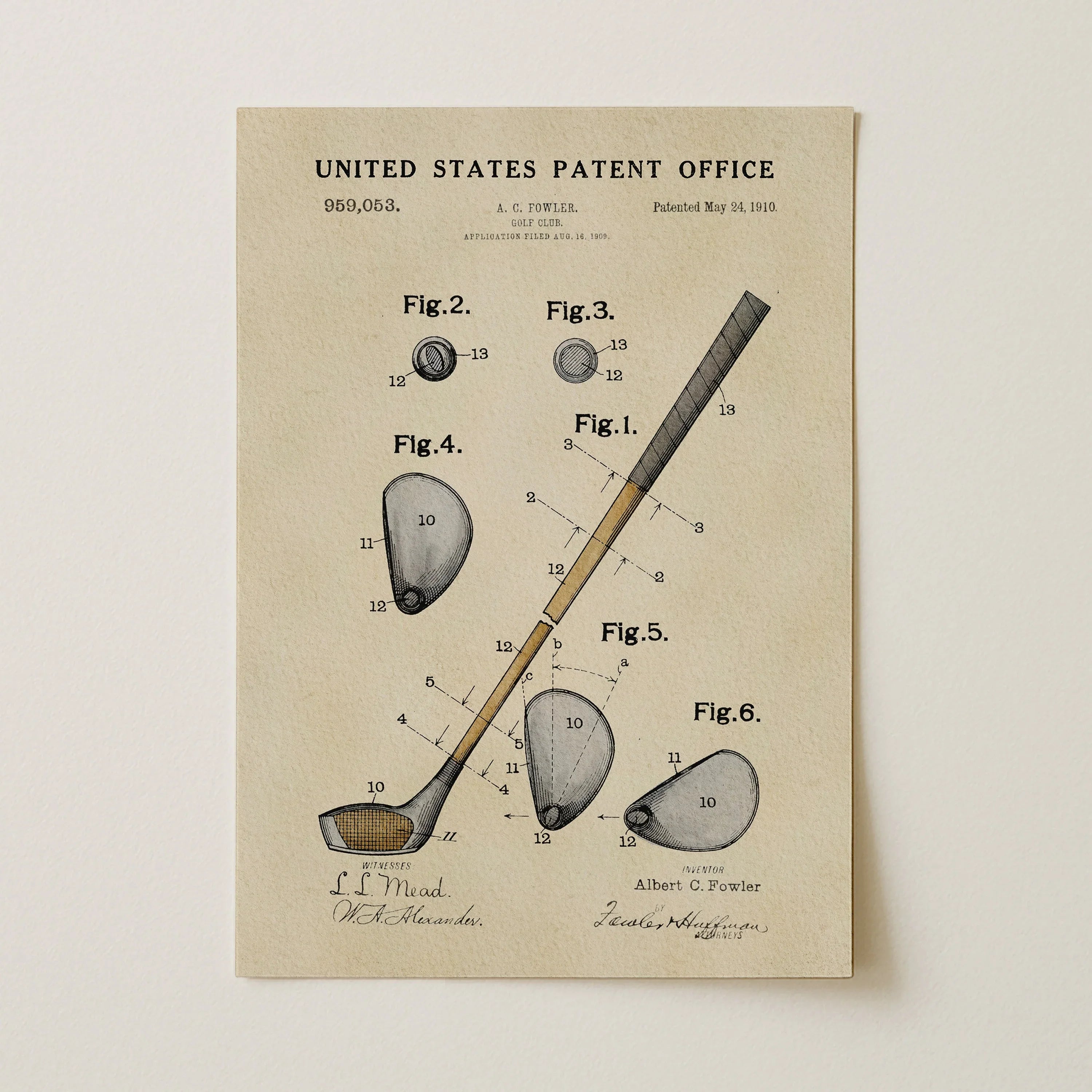 Golf Club US Patent Art Print | Sports Themed Dorm Decor | Campus Greek Fit
