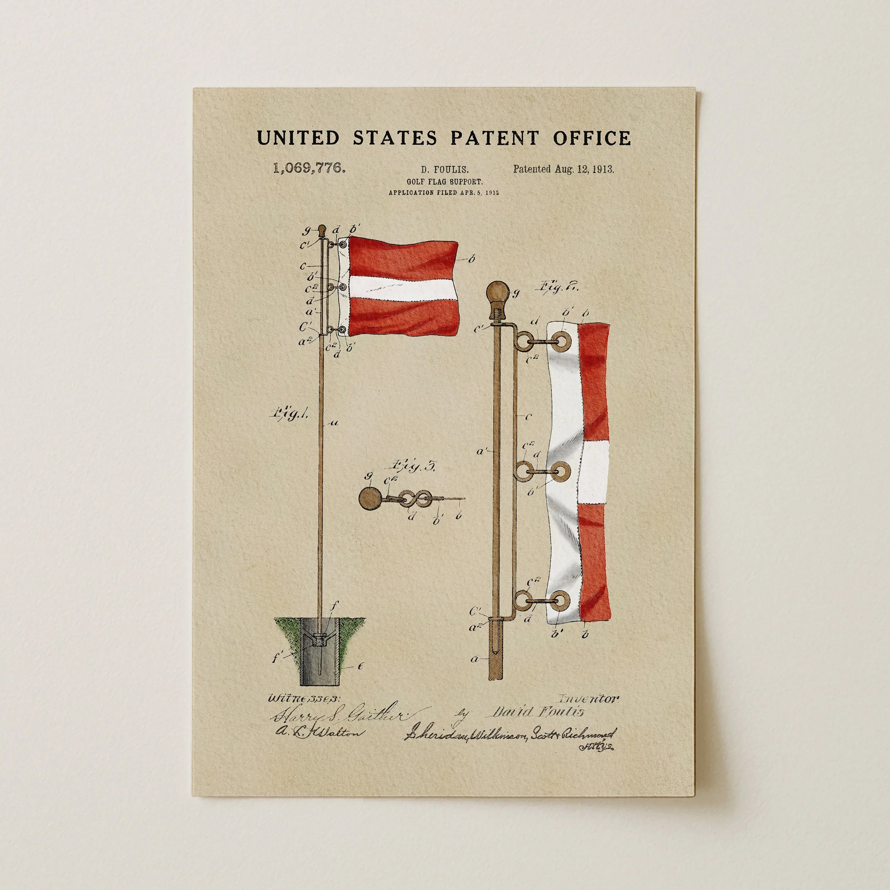 Golf Flag US Patent Art Print | Sports Themed Dorm Decor | Wall Art | Campus Greek Fit