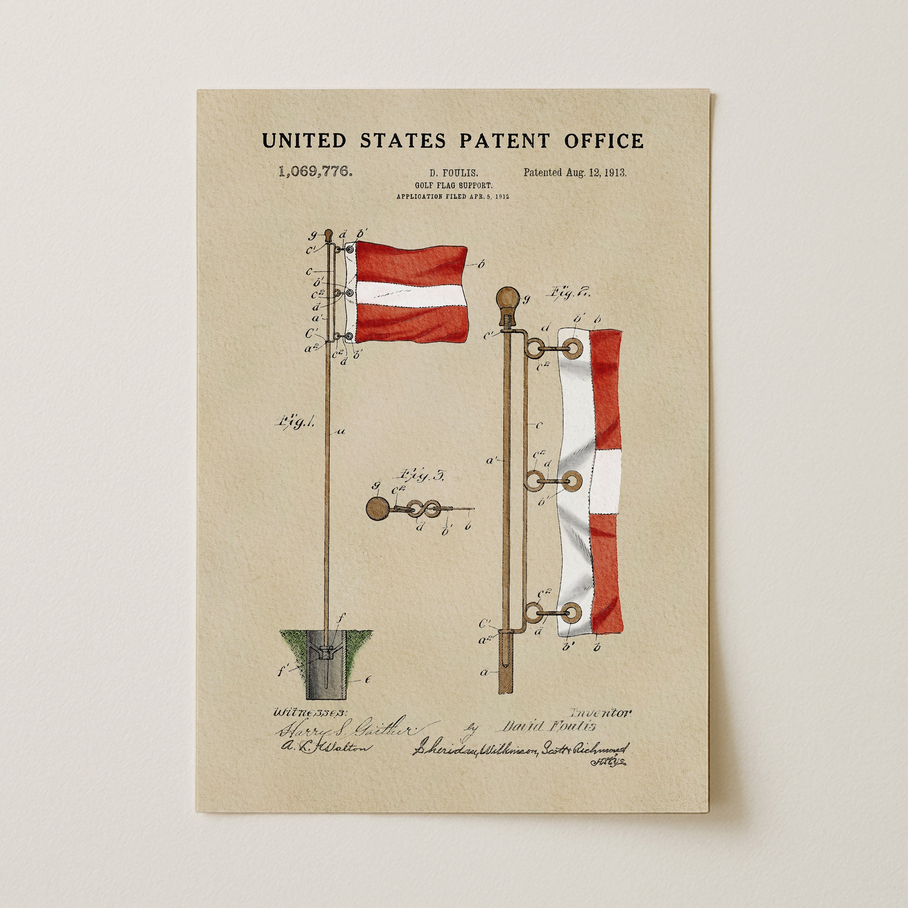 Golf Flag US Patent Art Print | Sports Themed Dorm Decor | Wall Art | Campus Greek Fit
