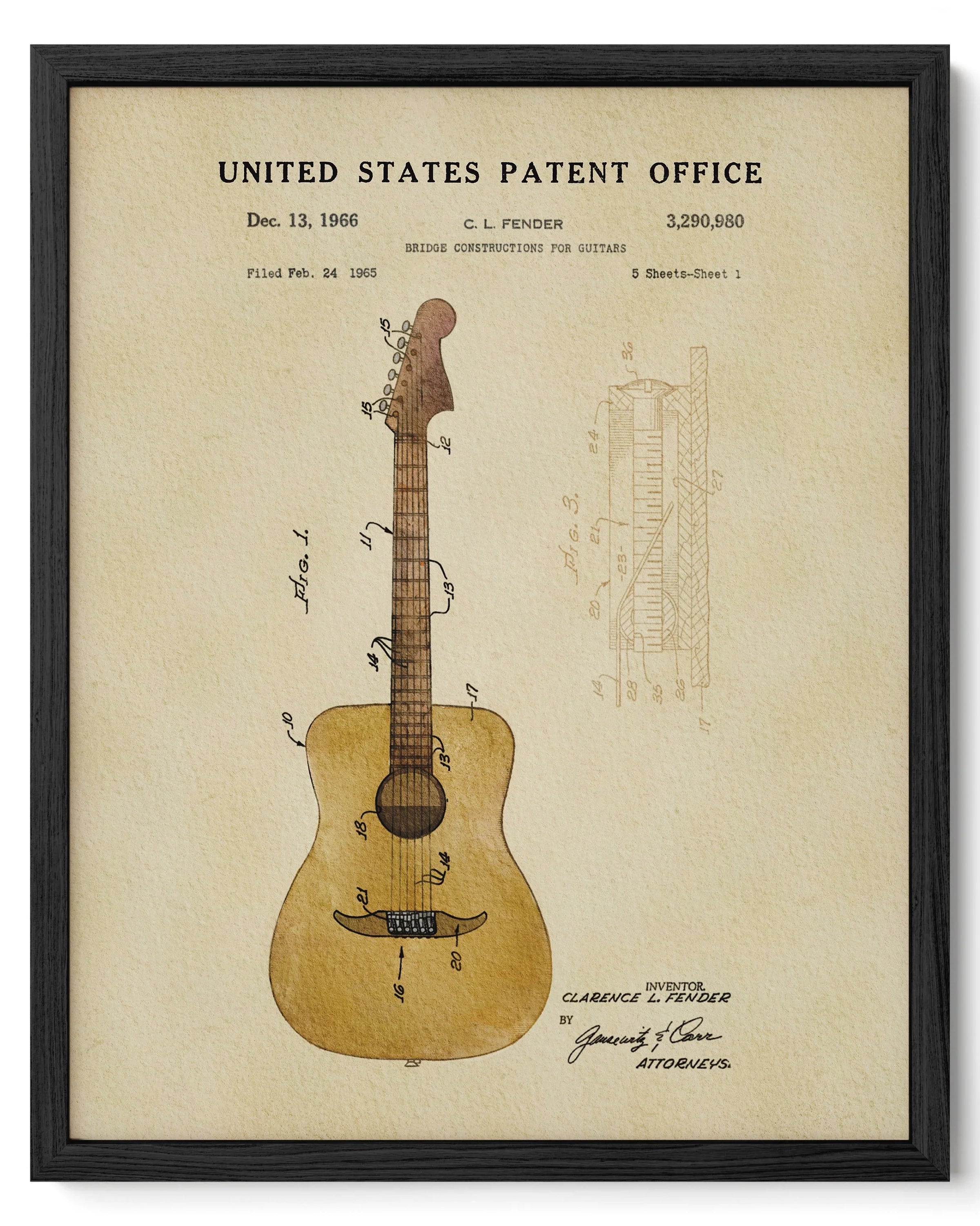 Acoustic Guitar US Patent Art Print | Music Themed Dorm Decor