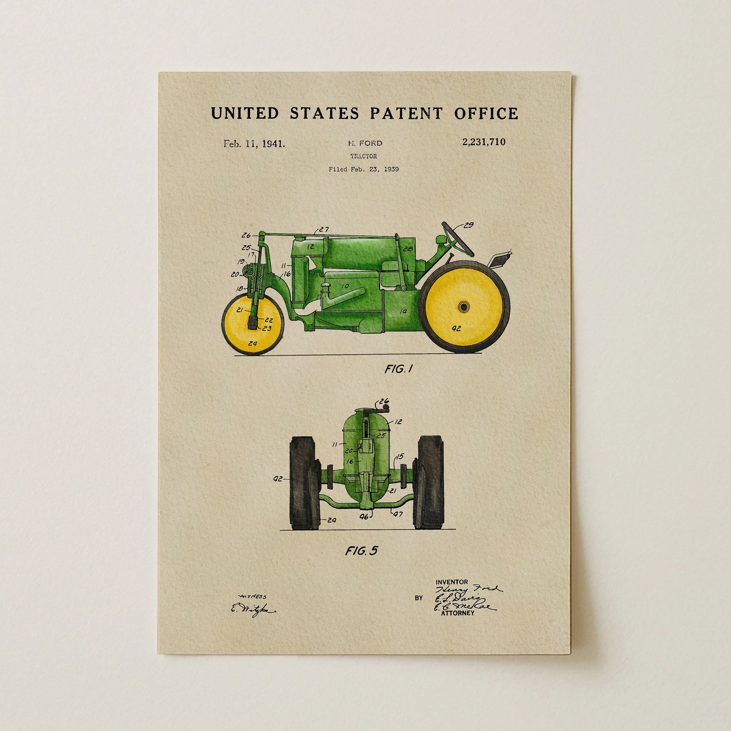 Vintage Tractor US Patent Art Print | Dorm Decor | Wall Art