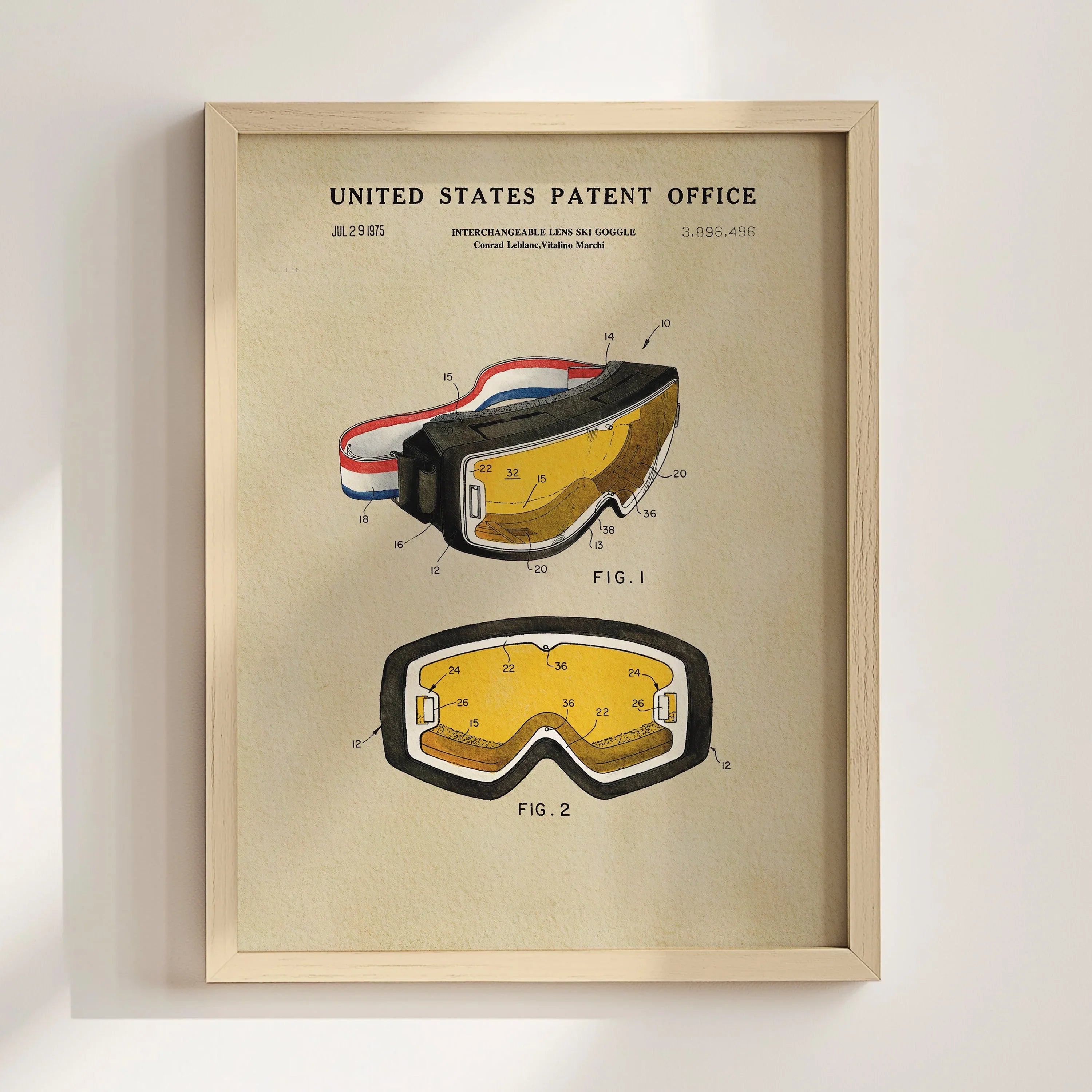 Ski Goggles US Patent Wall Print | Sports Themed Dorm Decor | Art