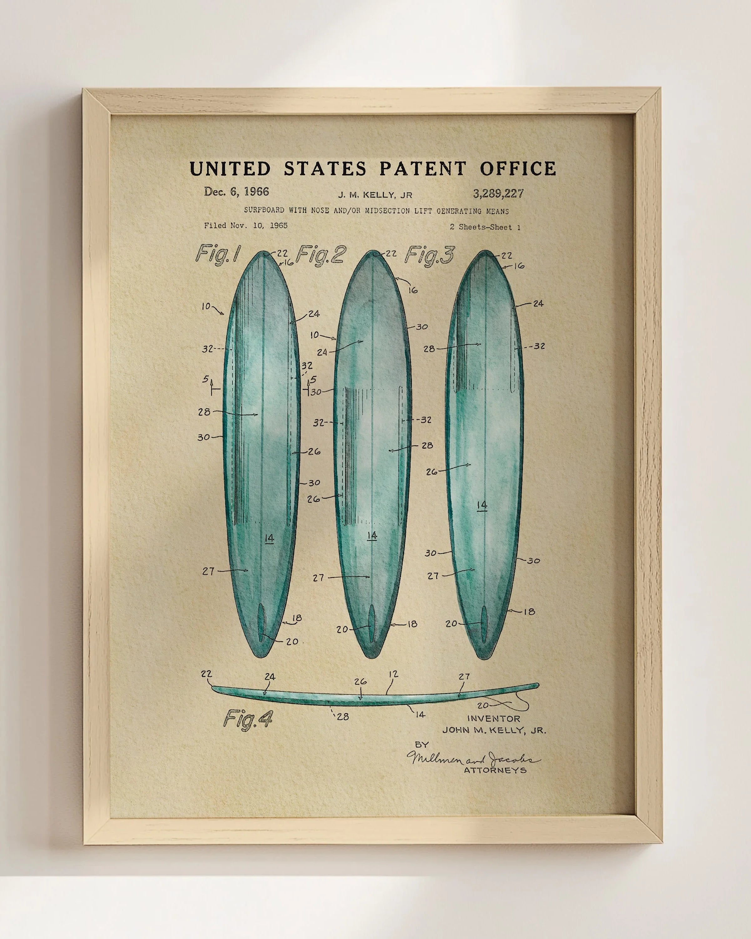 Surfboards US Patent Wall Art Print | Coastal Theme Dorm Decor - Campus Greek Fit