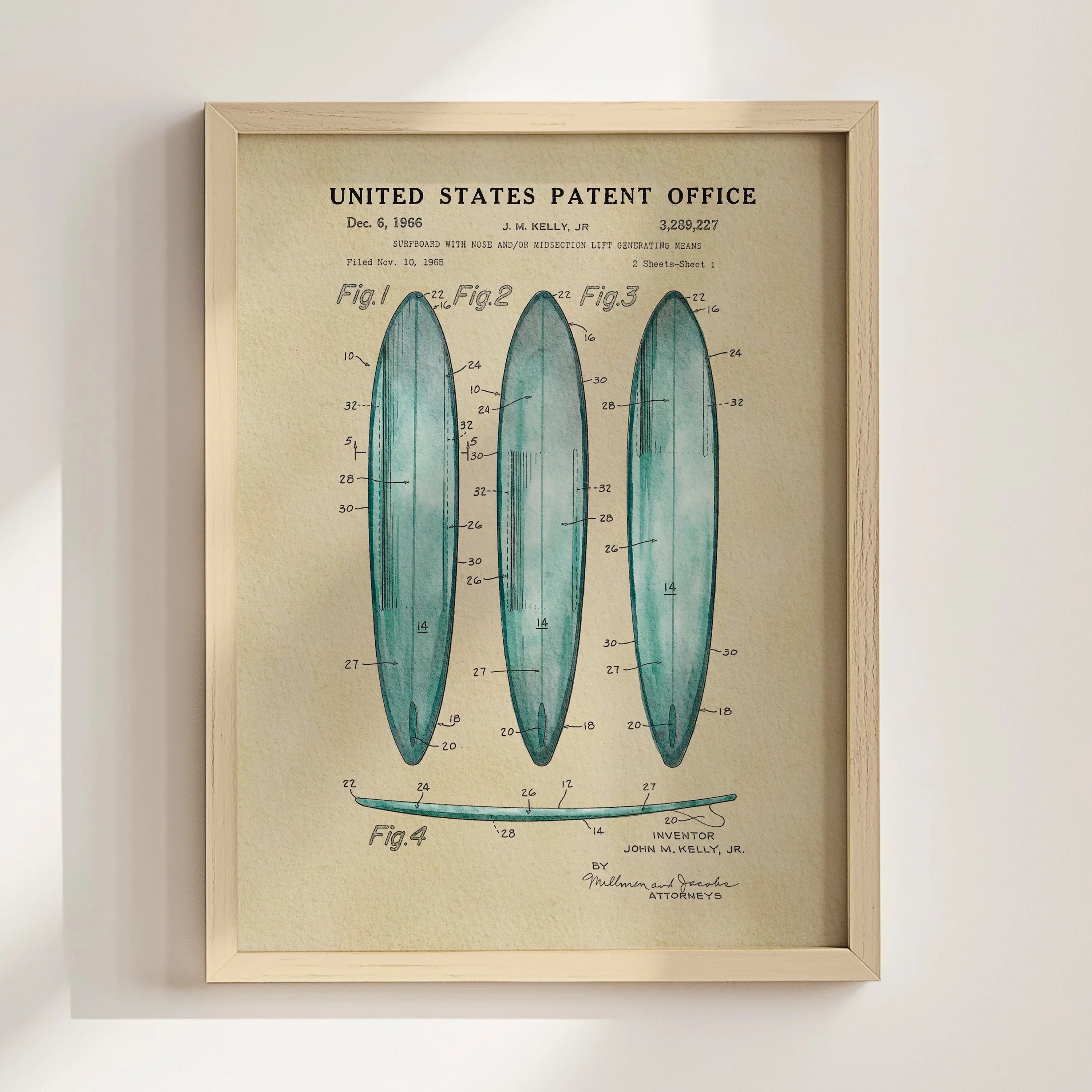 Surfboards US Patent Wall Art Print | Coastal Theme Dorm Decor - Campus Greek Fit