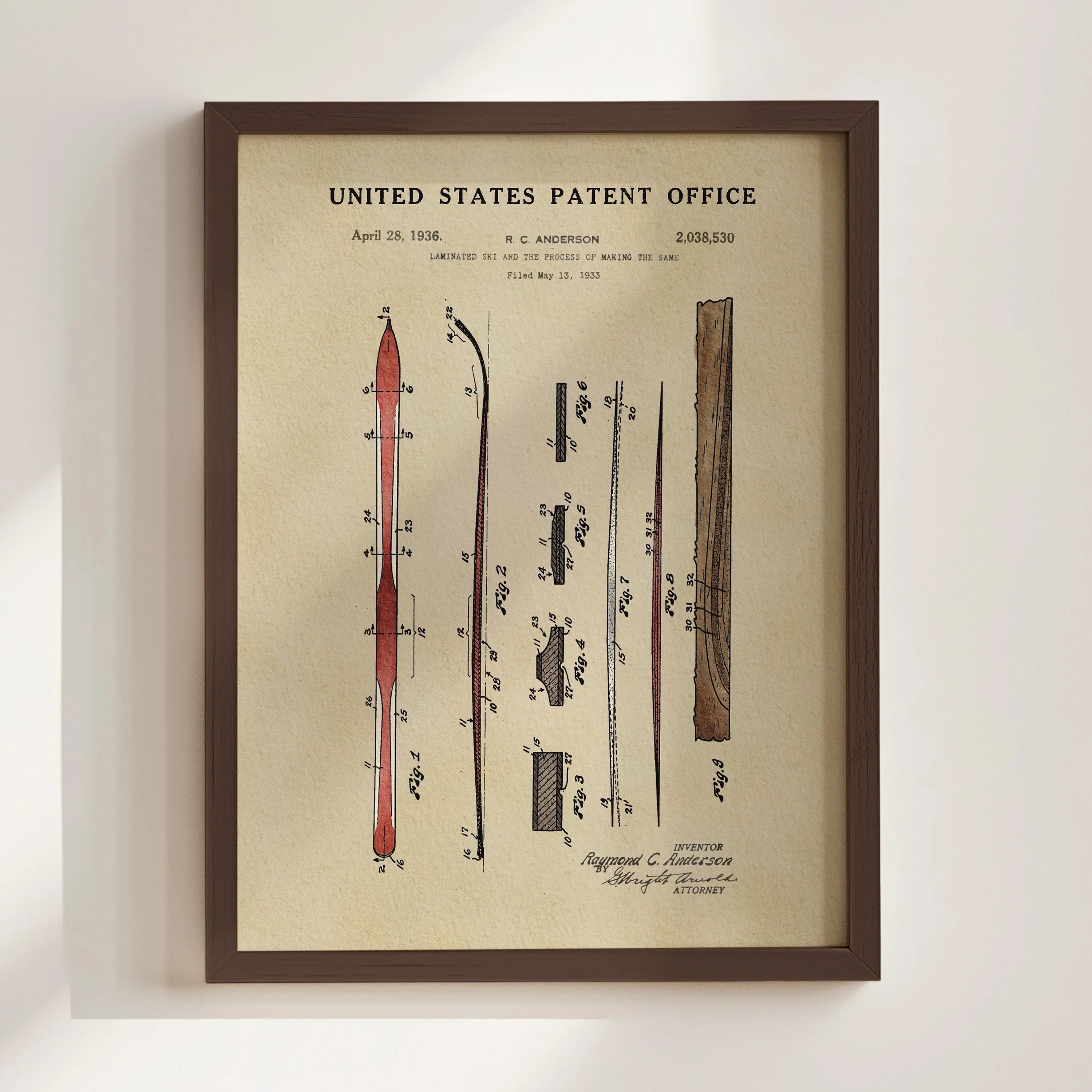 Ski US Patent Wall Print | Sports Themed Dorm Decor | Wall Art