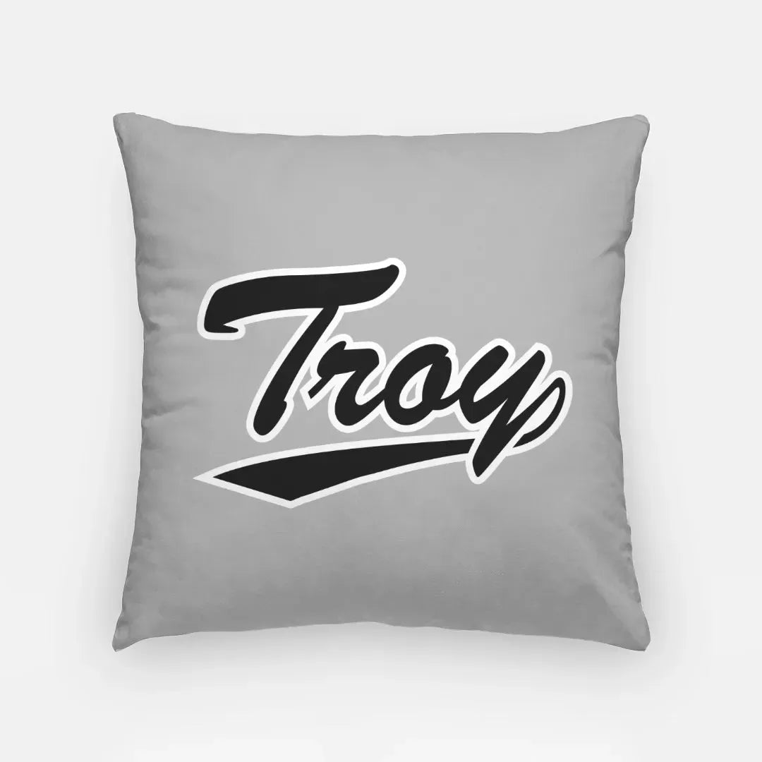 Troy University 18" Gray Throw Pillow Cover - Black Script Pillow Covers