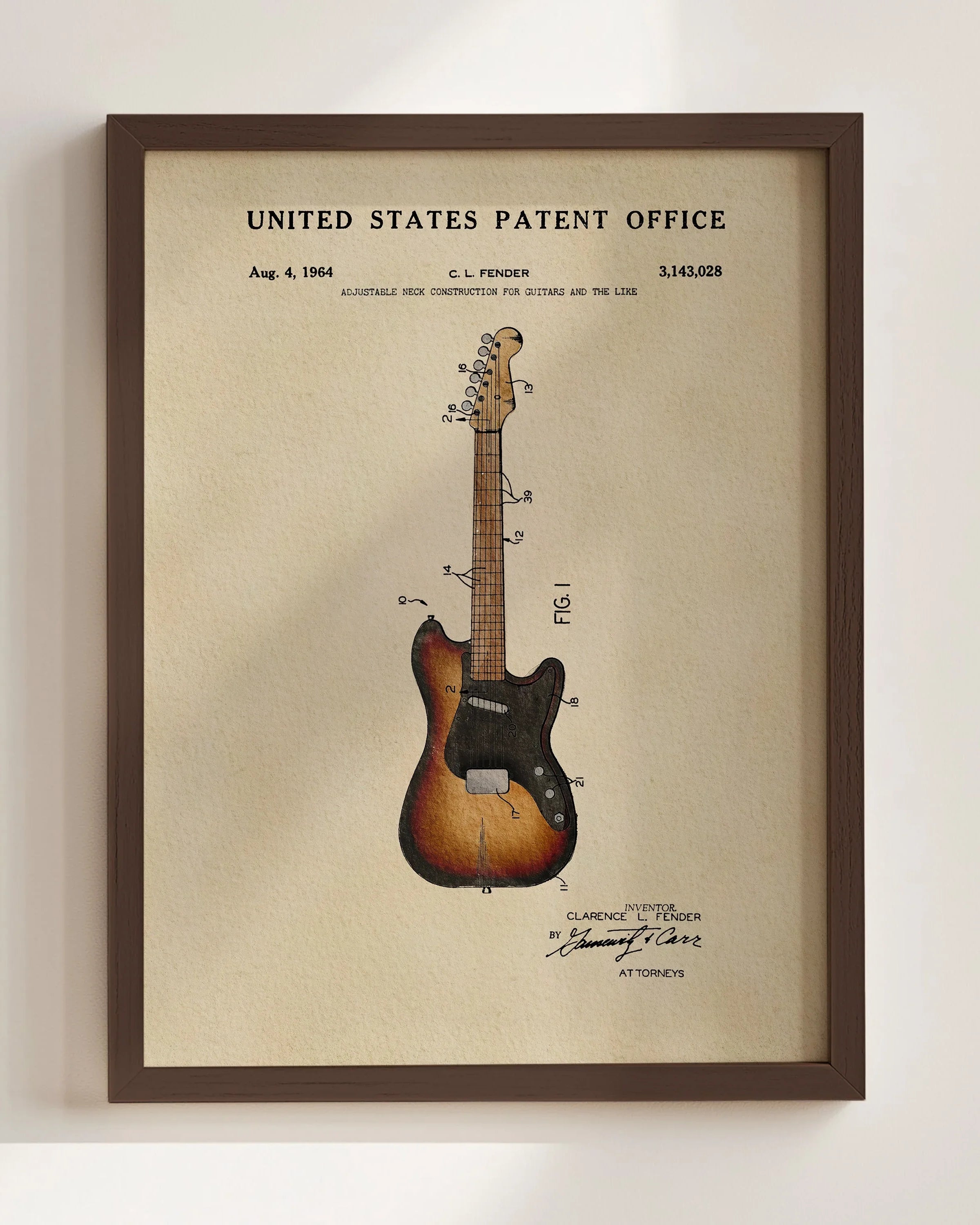 Fender Stratocaster Patent Art Print | Dorm Decor for Music Lovers