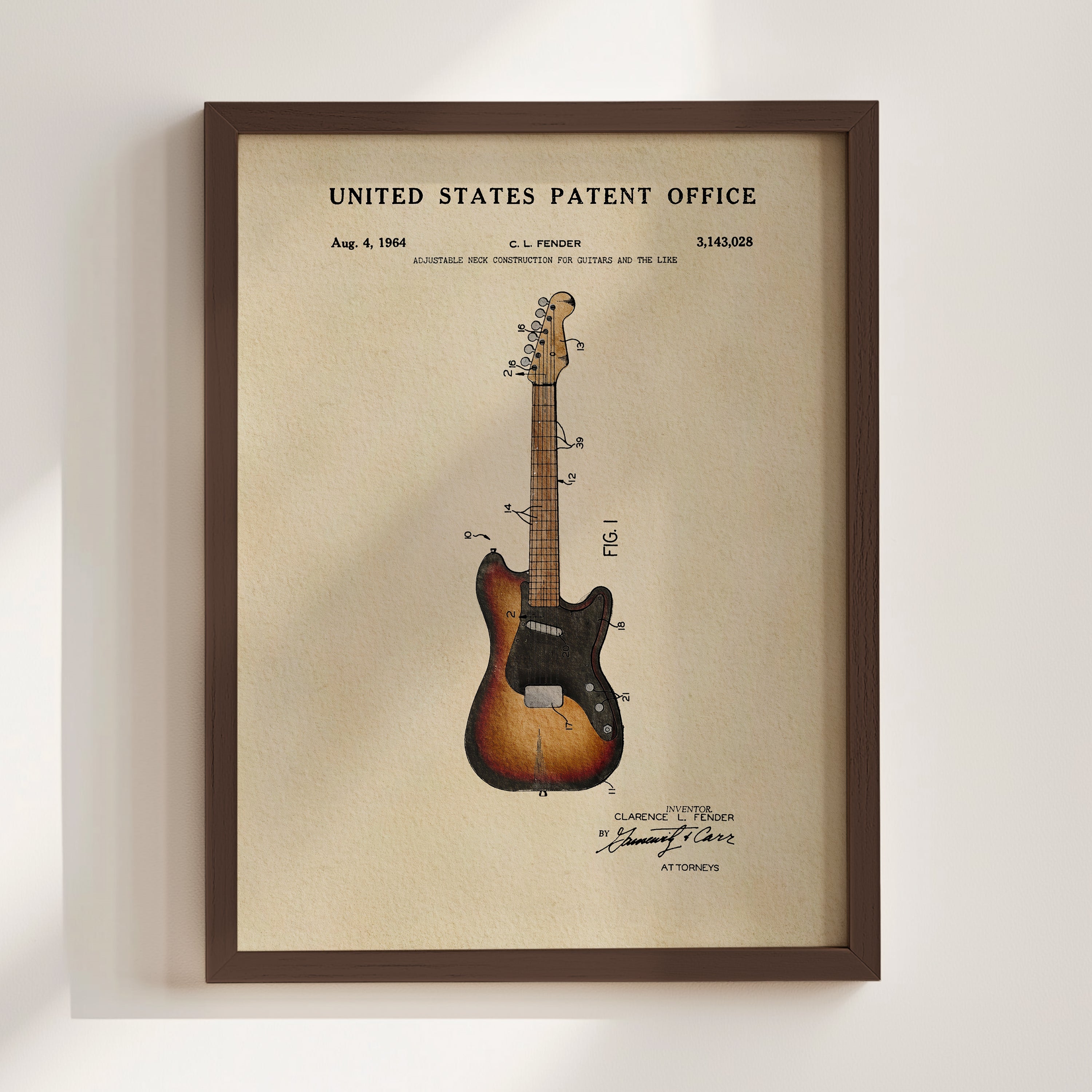 Fender Stratocaster Patent Art Print | Dorm Decor for Music Lovers