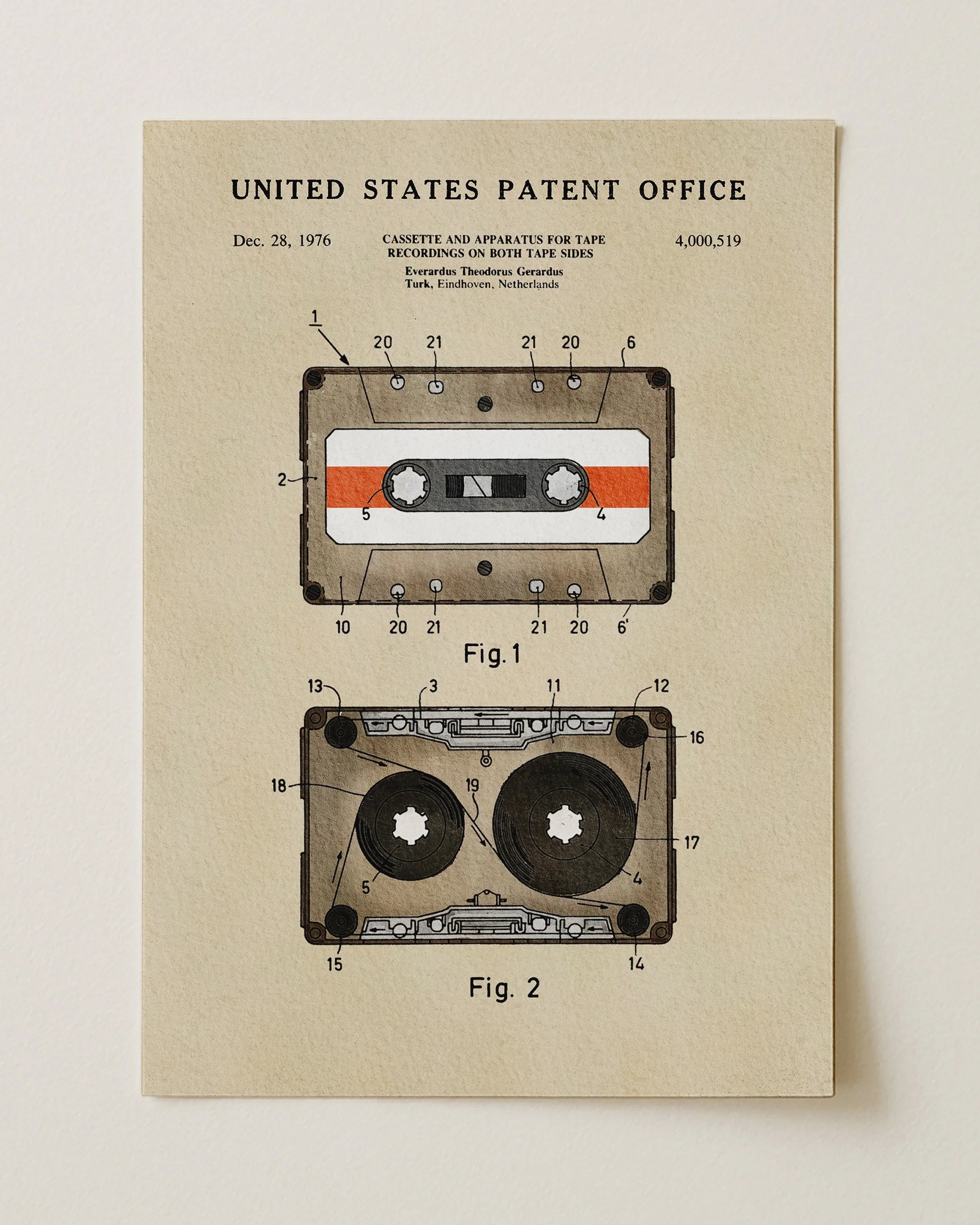 Cassette Tape Archival US Patent | Music Themed Dorm Decor | Wall Art