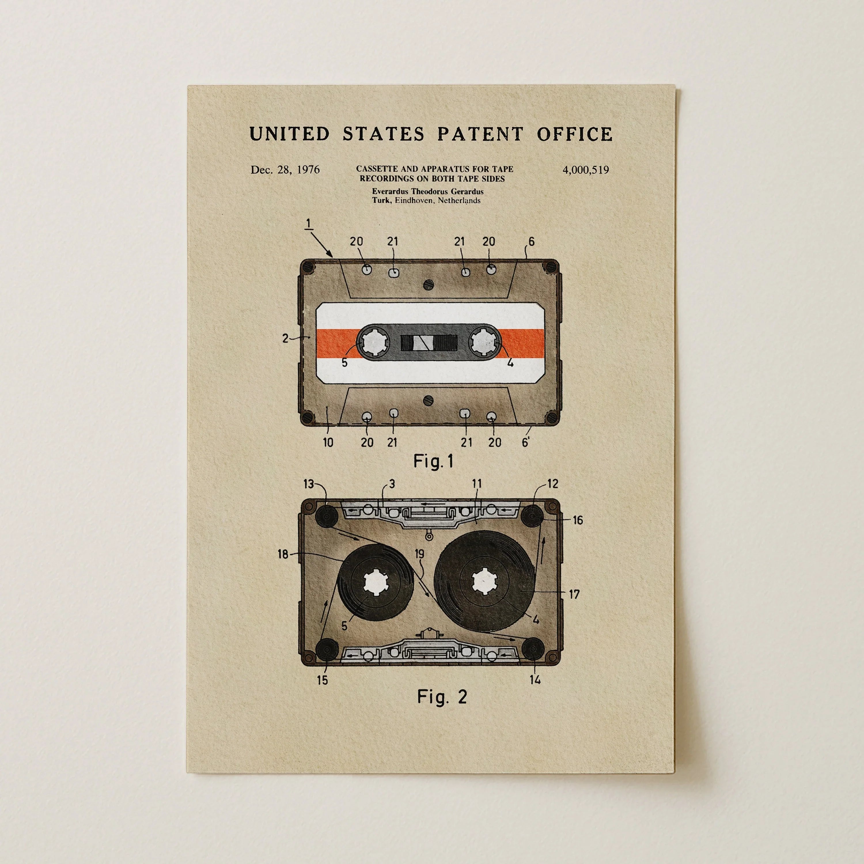 Cassette Tape Archival US Patent | Music Themed Dorm Decor | Wall Art