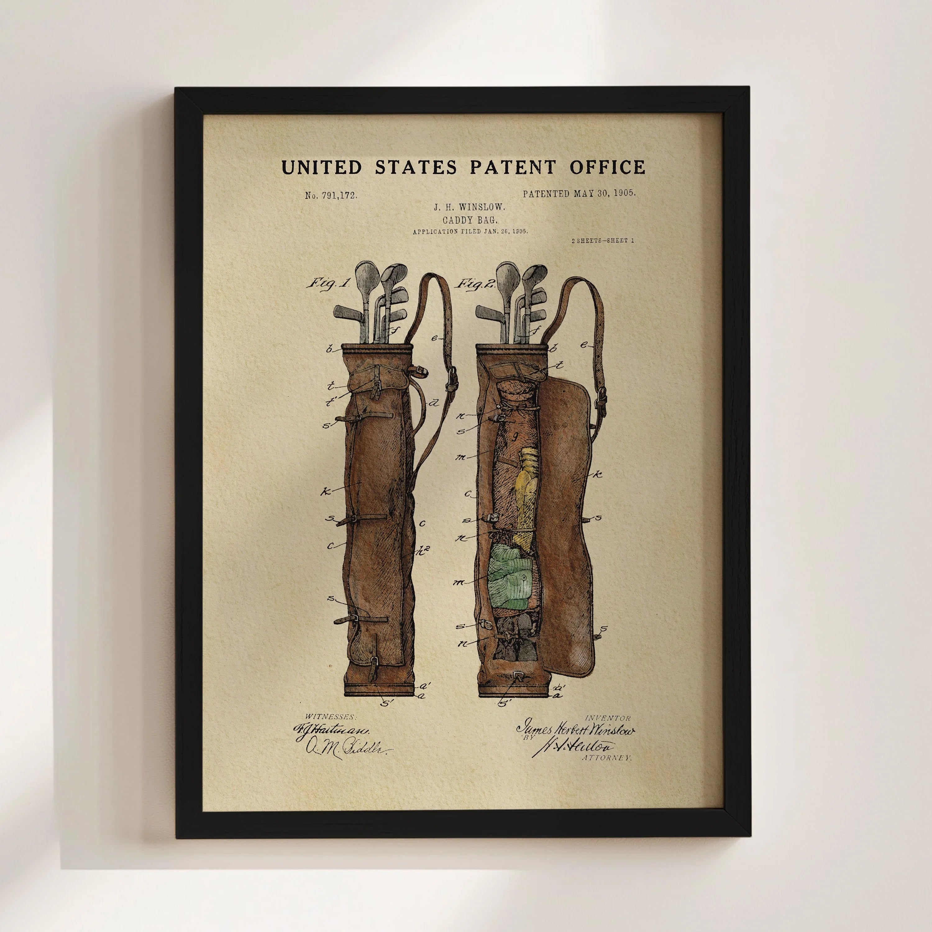 Vintage Golf Bag US Patent Art Print | Sports-Themed Dorm Decor | Wall Art | Campus Greek Fit