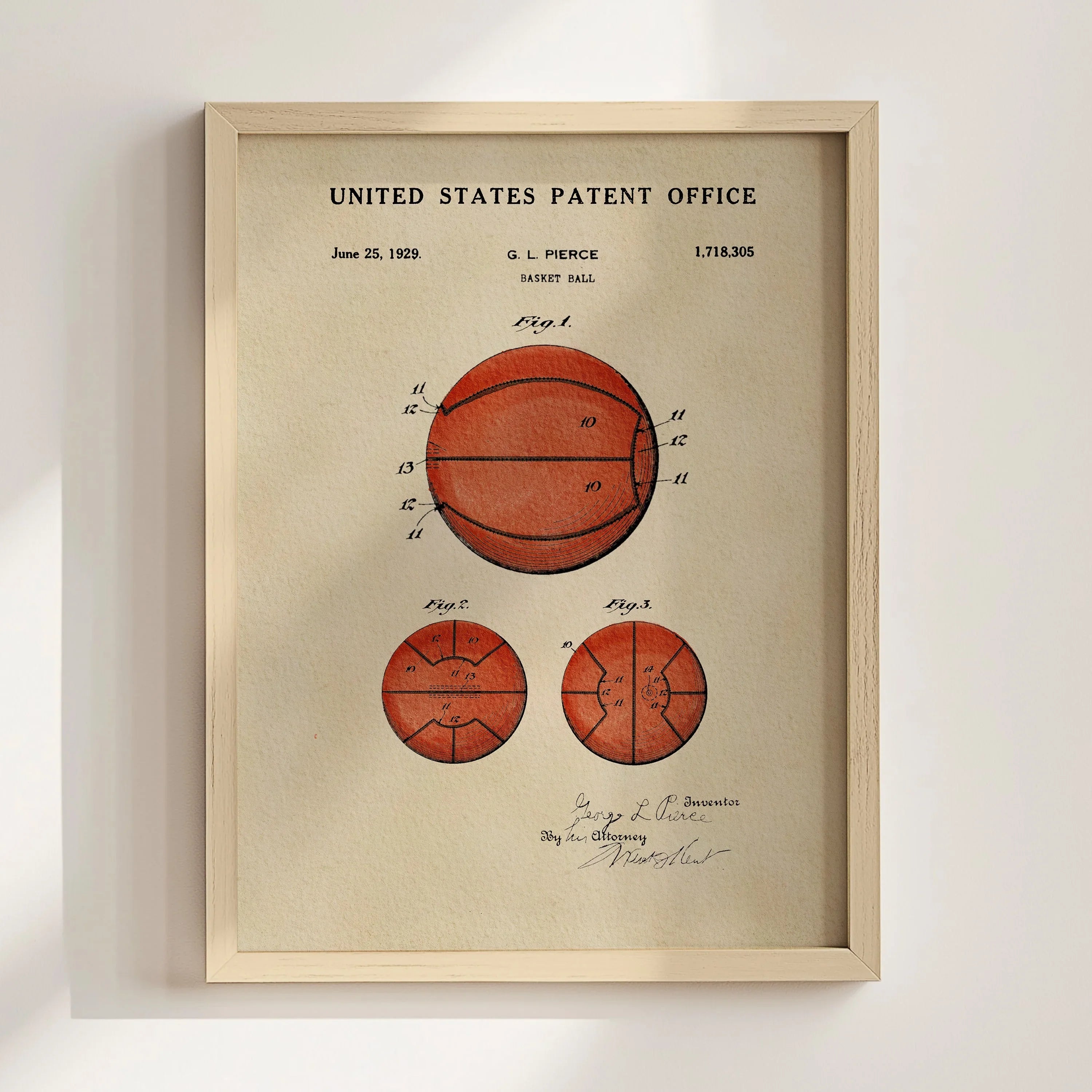 Basketball US Patent Art Print | Sports-Themed Dorm Decor | Campus Greek Fit