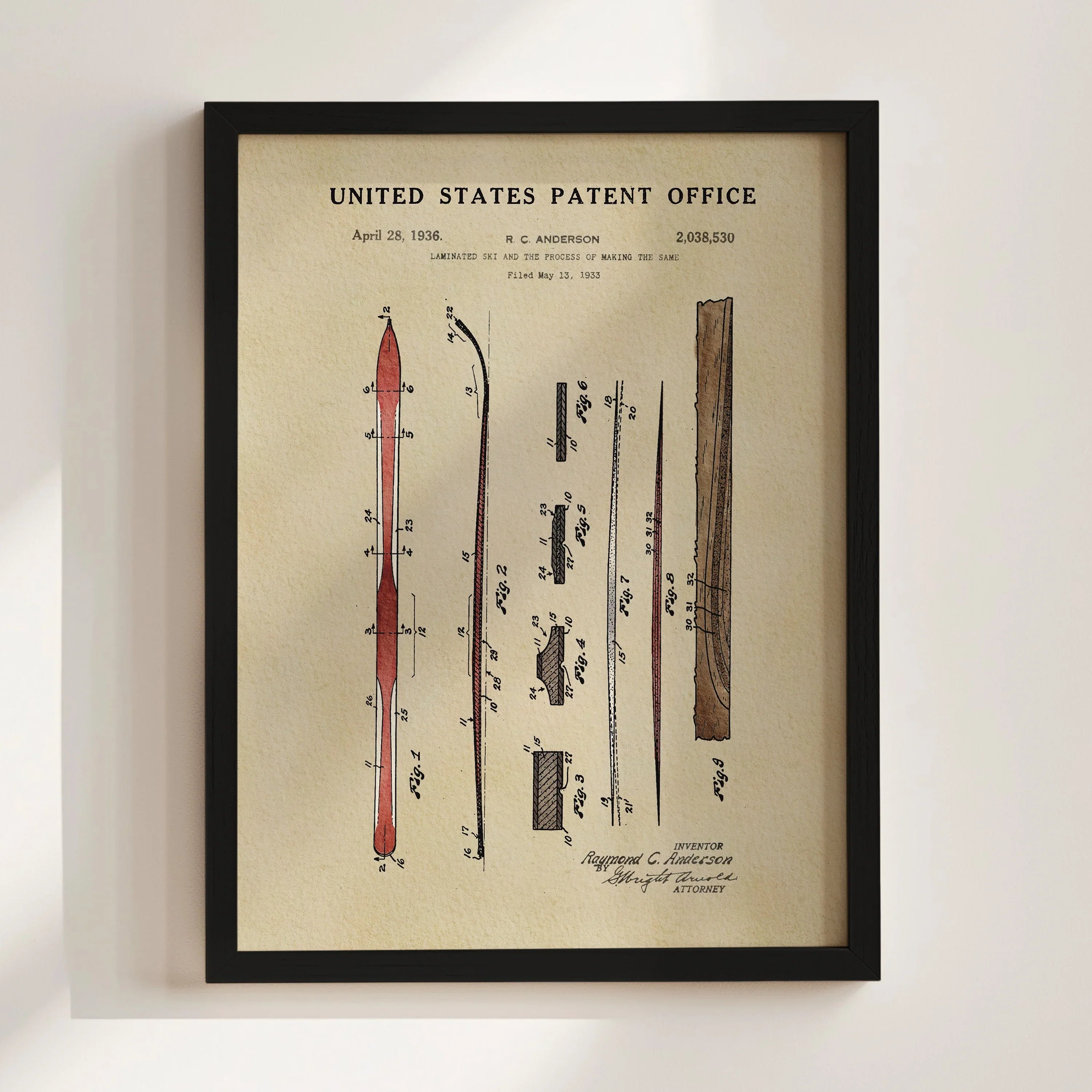Ski US Patent Wall Print | Sports Themed Dorm Decor | Wall Art