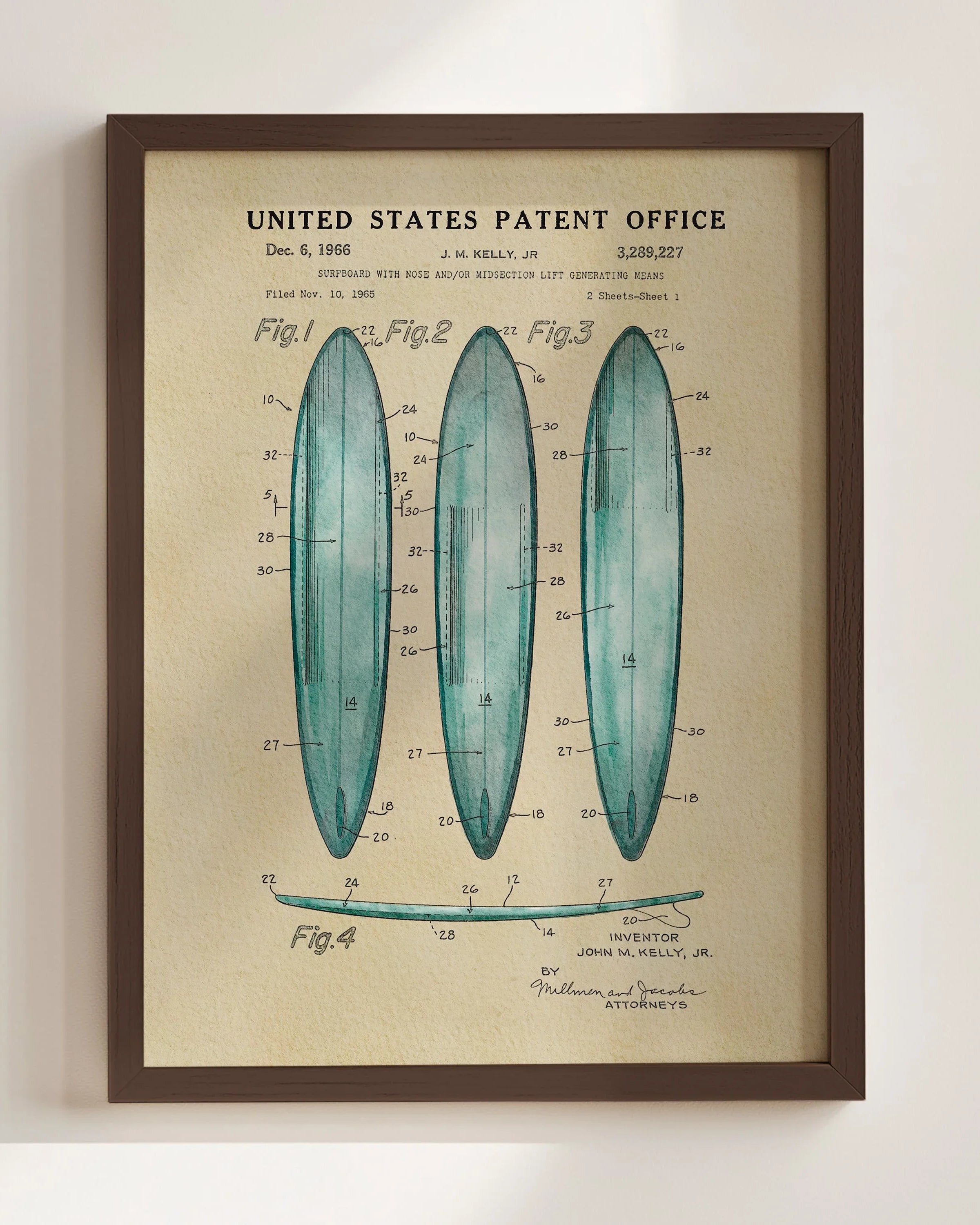 Surfboards US Patent Wall Art Print | Coastal Theme Dorm Decor - Campus Greek Fit
