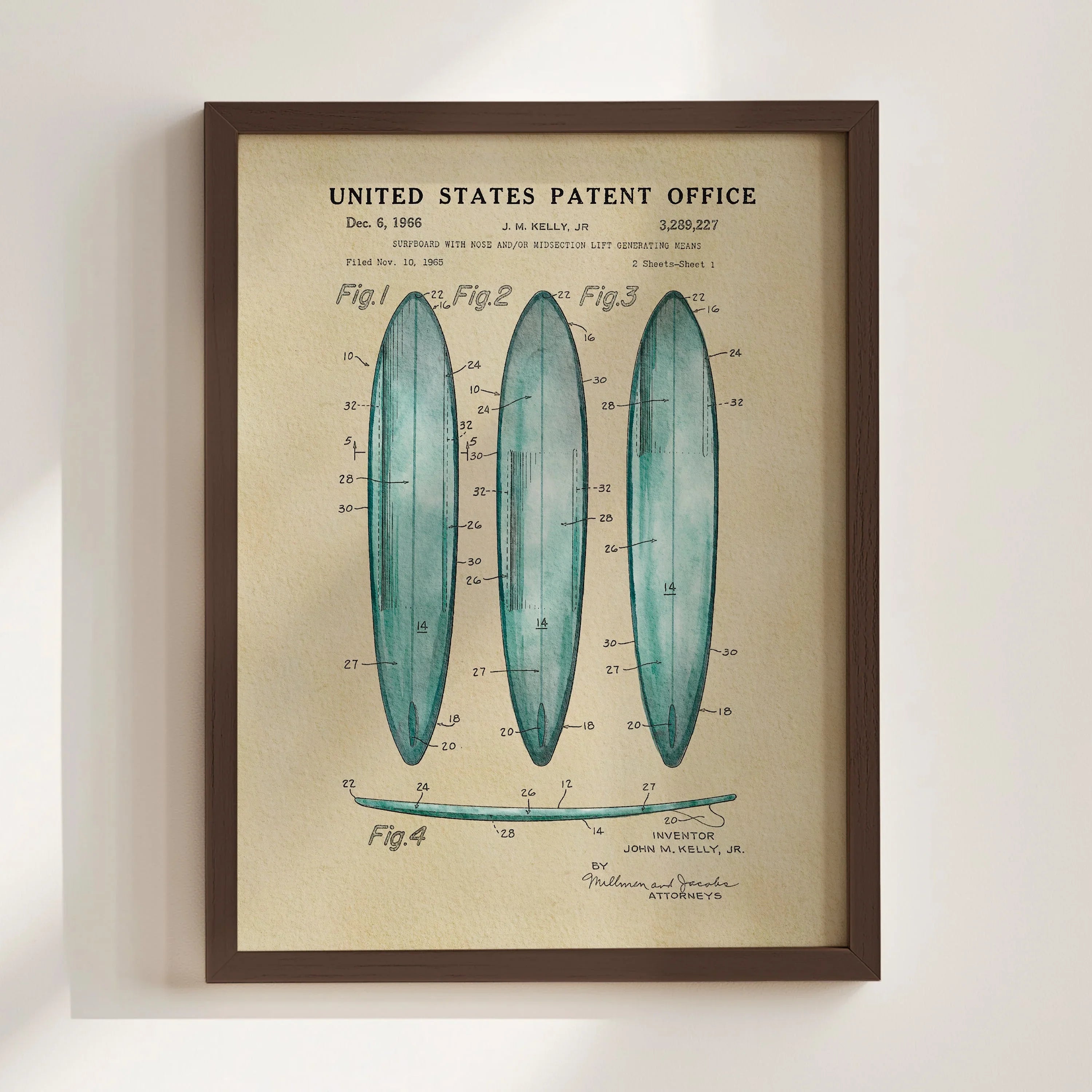 Surfboards US Patent Wall Art Print | Coastal Theme Dorm Decor - Campus Greek Fit