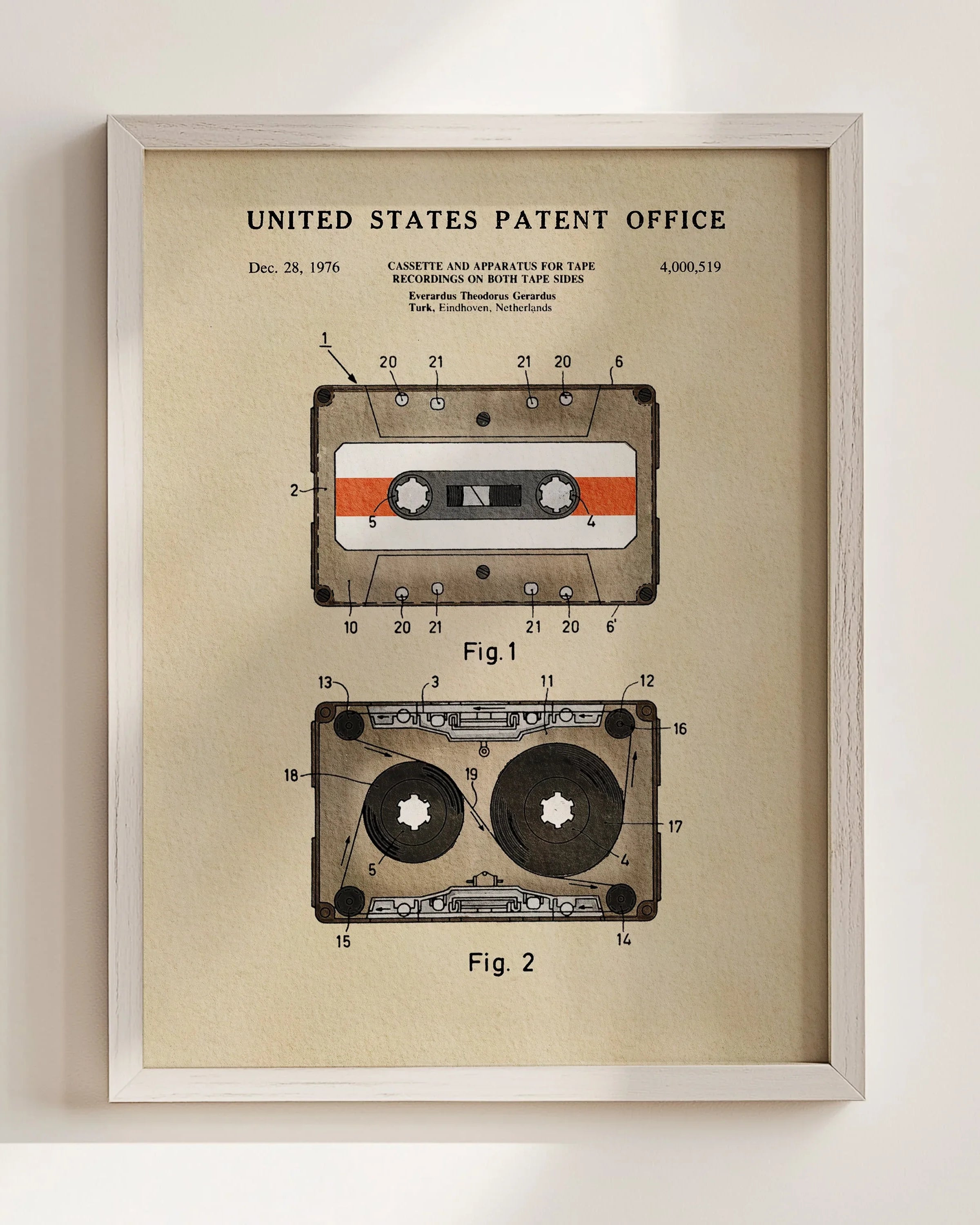 Cassette Tape Archival US Patent | Music Themed Dorm Decor | Wall Art