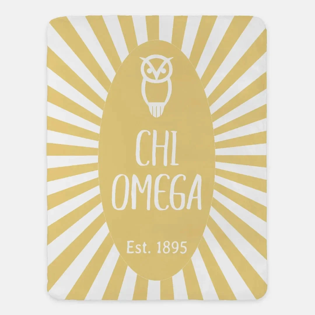 Chi Omega Straw XL 60x80 Sherpa Blanket - Starburst Straw Throw Blankets