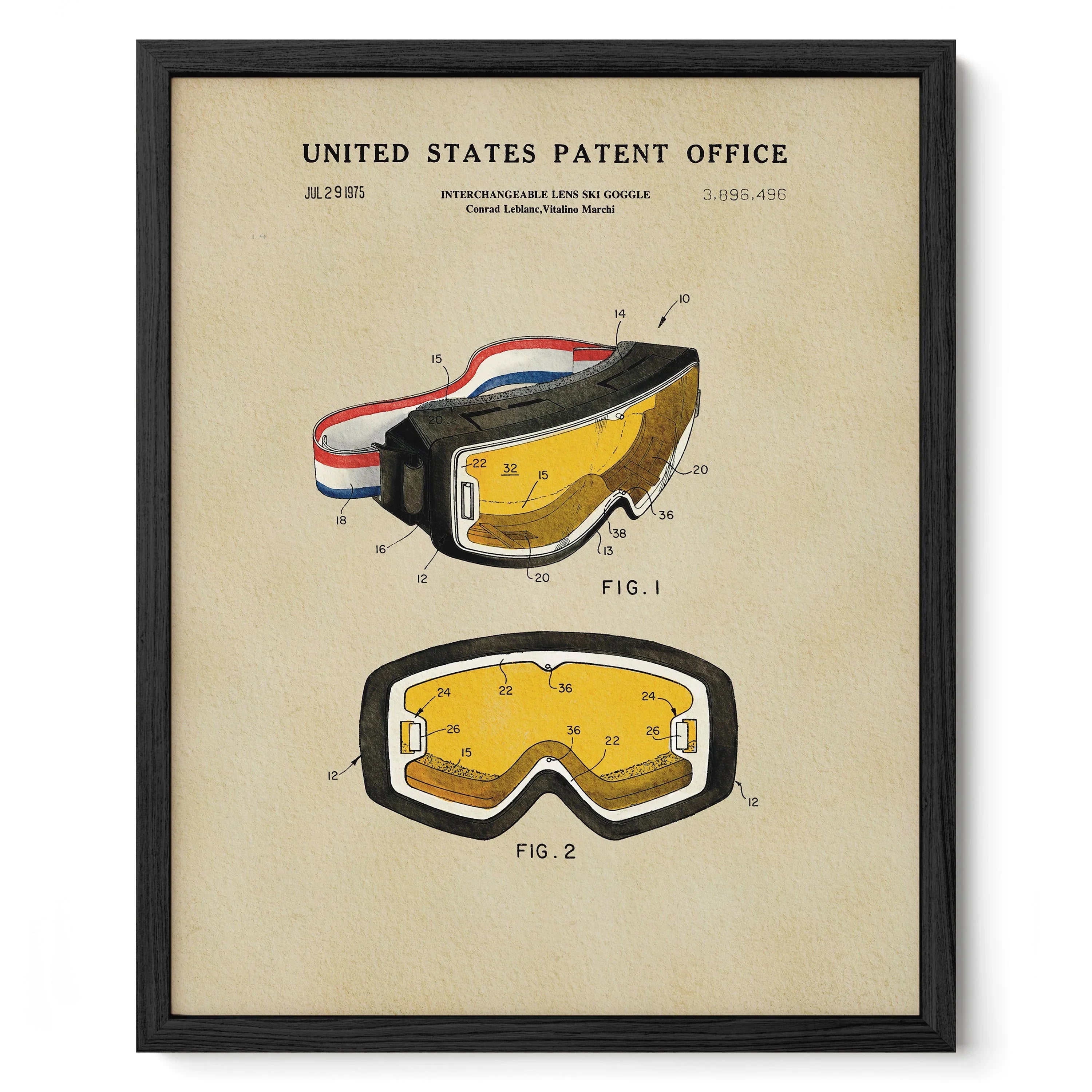 Ski Goggles US Patent Art Print | Sports Themed Dorm Decor | Wall Art | Campus Greek Fit