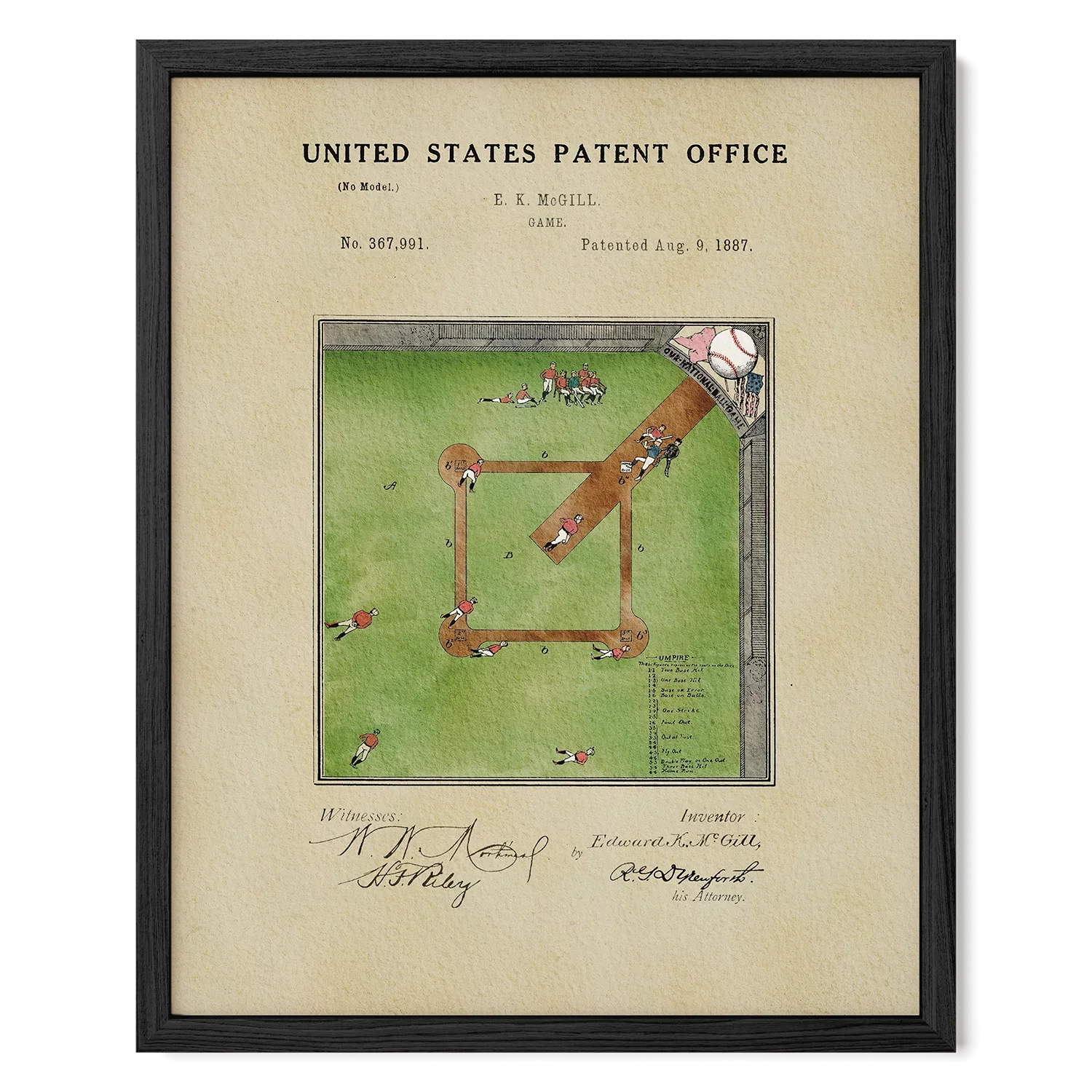 Baseball Field US Patent Art Print | Sports-Themed Dorm Decor | Campus Greek Fit