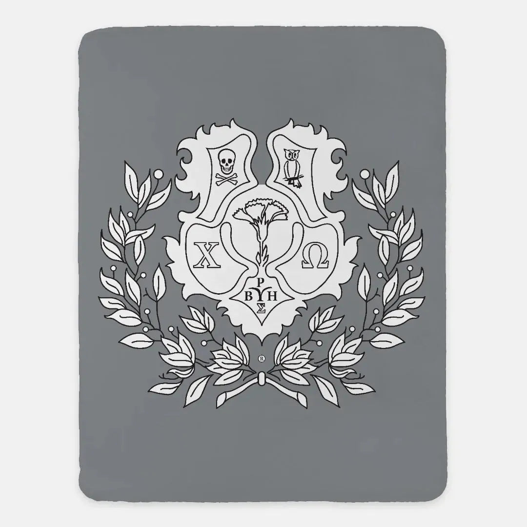 Chi Omega XL 60x80 Sherpa Blanket - Gray Coat of Arms Throw Blankets