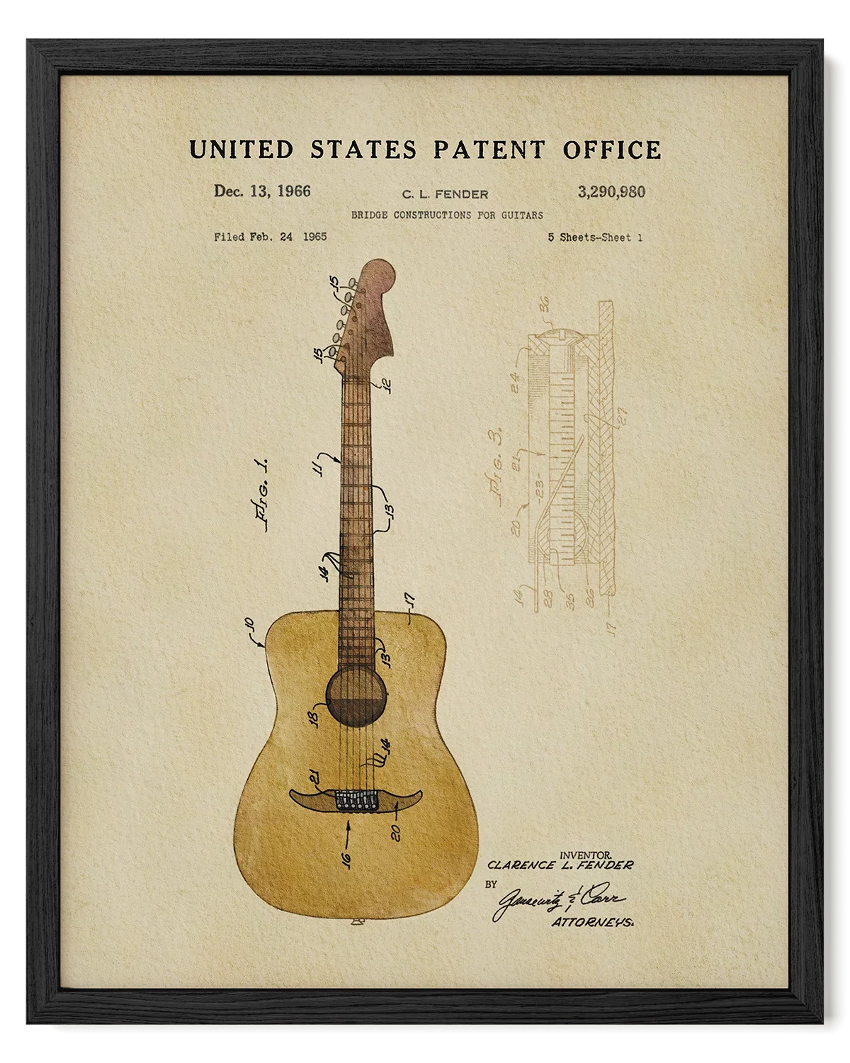 Acoustic Guitar US Patent Art Print | Music Themed Dorm Decor