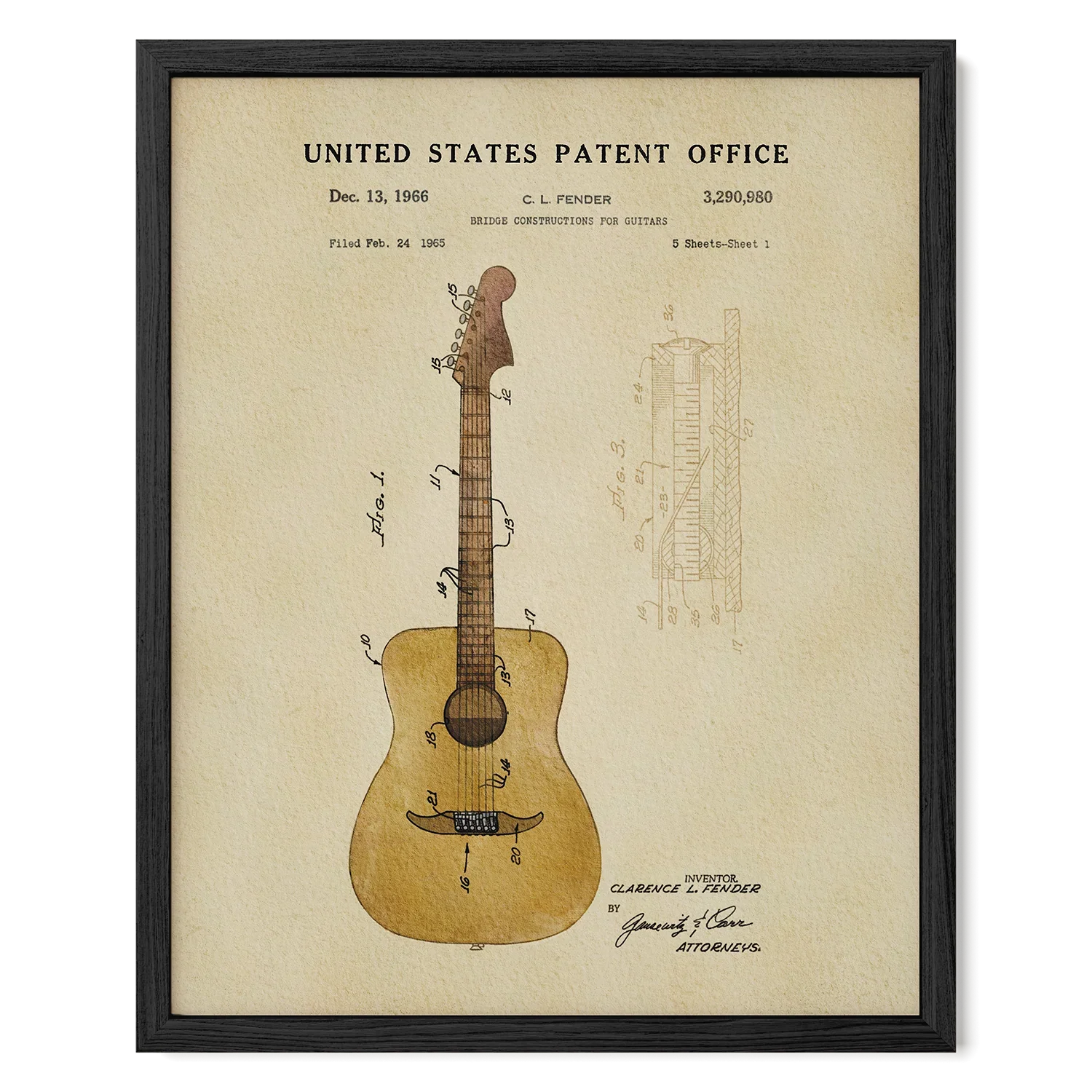 Acoustic Guitar US Patent Art Print | Music Themed Dorm Decor