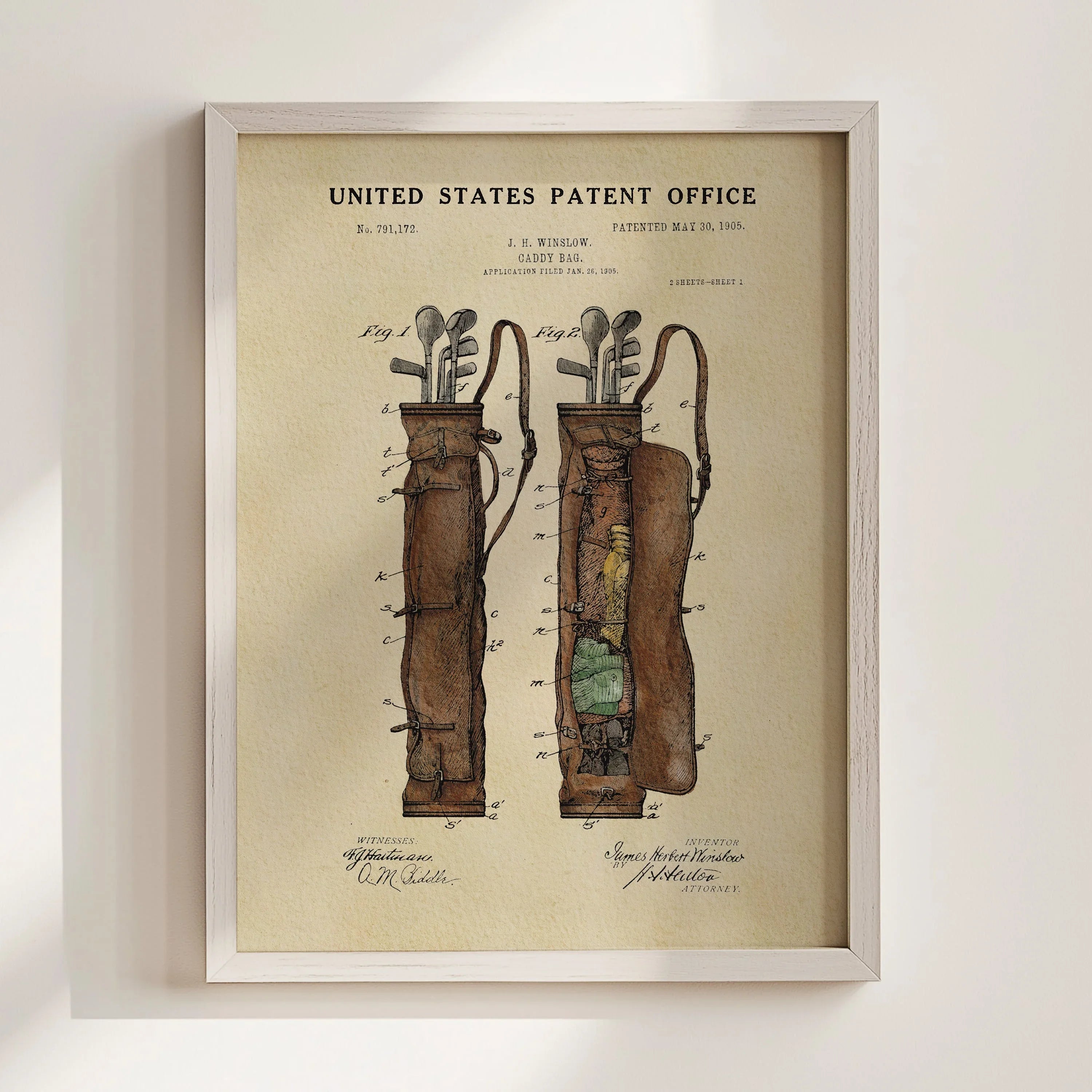 Vintage Golf Bag US Patent Art Print | Sports-Themed Dorm Decor | Wall Art | Campus Greek Fit