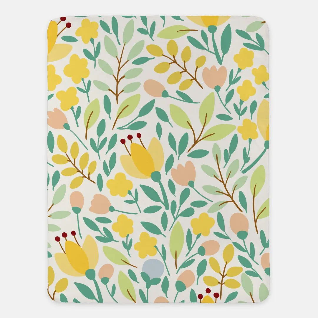 Flat Leaf Floral XL 60x80 Sherpa Blanket Yellow Throw Blankets