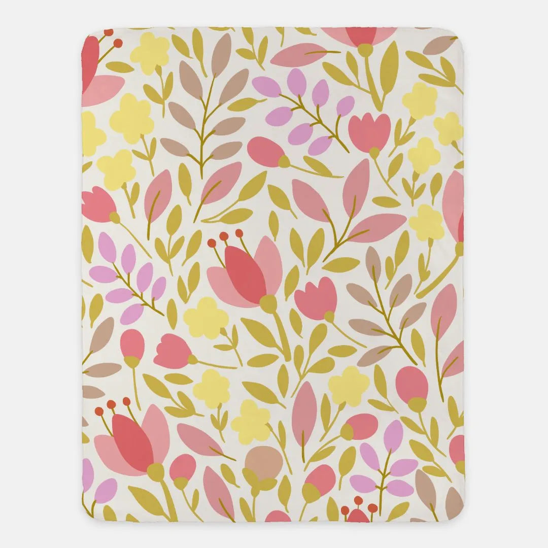 Flat Leaf Floral XL 60x80 Sherpa Blanket Pink Throw Blankets